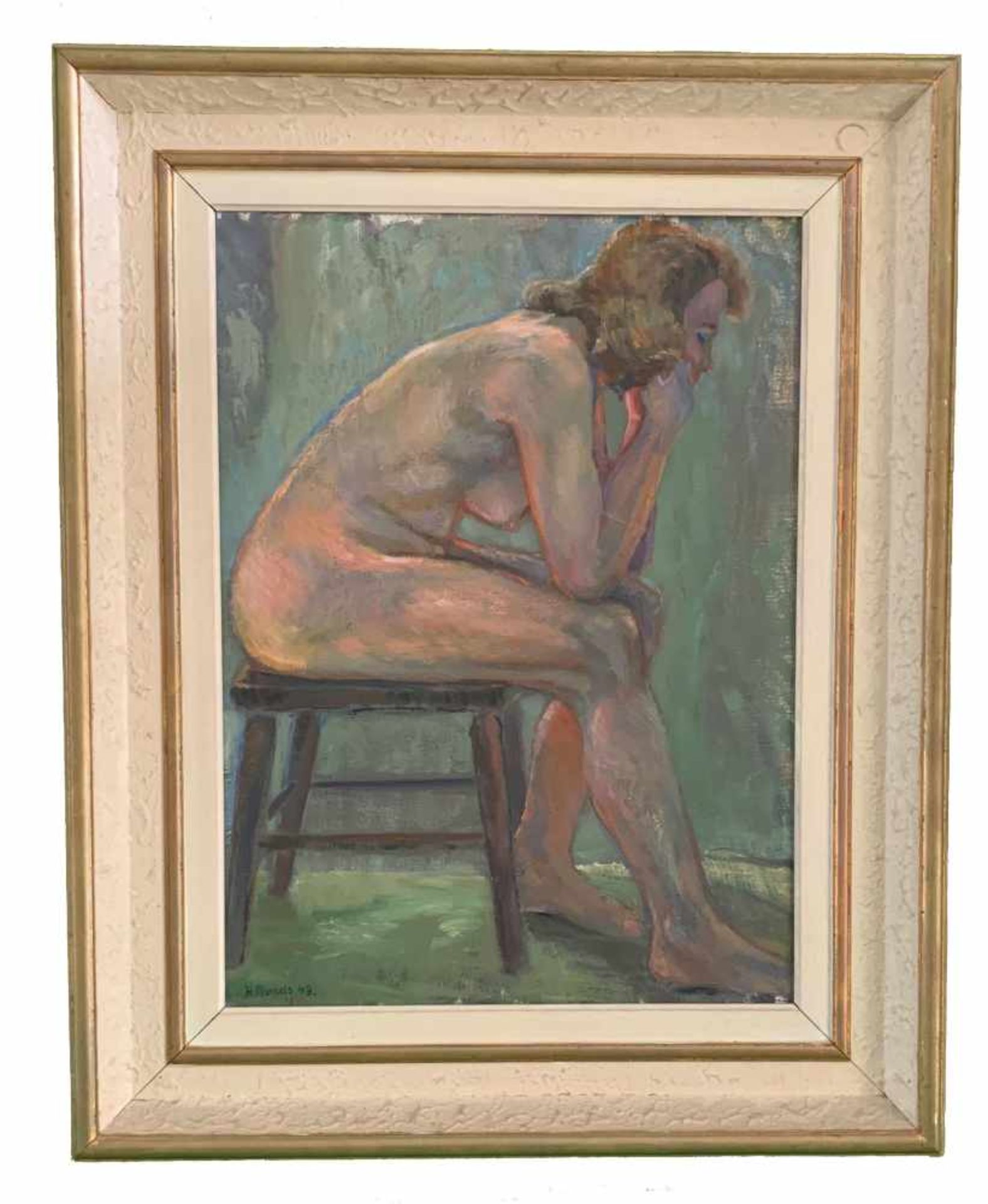 Sitzender Akt. Öl/Lwd, signiert:"H. Markels" und datiert: "(19)49", 60 x 45 cm - Bild 5 aus 5