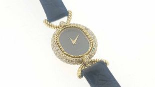 De Laneau Swiss, Damenarmbanduhr, 585er GG mit Diamanten (geprüft), schwarzes Zifferblatt, Uhr läuft