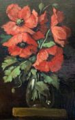 Unbekannter Künstler, um 1900, Roter Mohn in Glasvase, Öl/Pappe, 40 x 28 cm