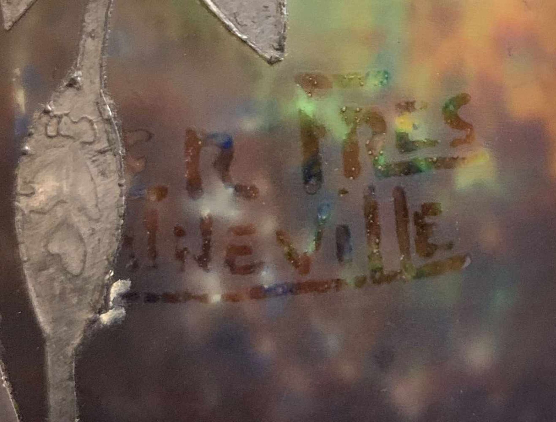 Vase Muller Frères Lunéville mit Zinnauflage, 2 x signiert, für Glas: Muller Frères, für - Bild 5 aus 7