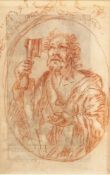 Franken, 18. Jh., unbekannter Künstler, Heiliger Petrus mit dem Schlüssel, Rötelzeichnung, rücks.