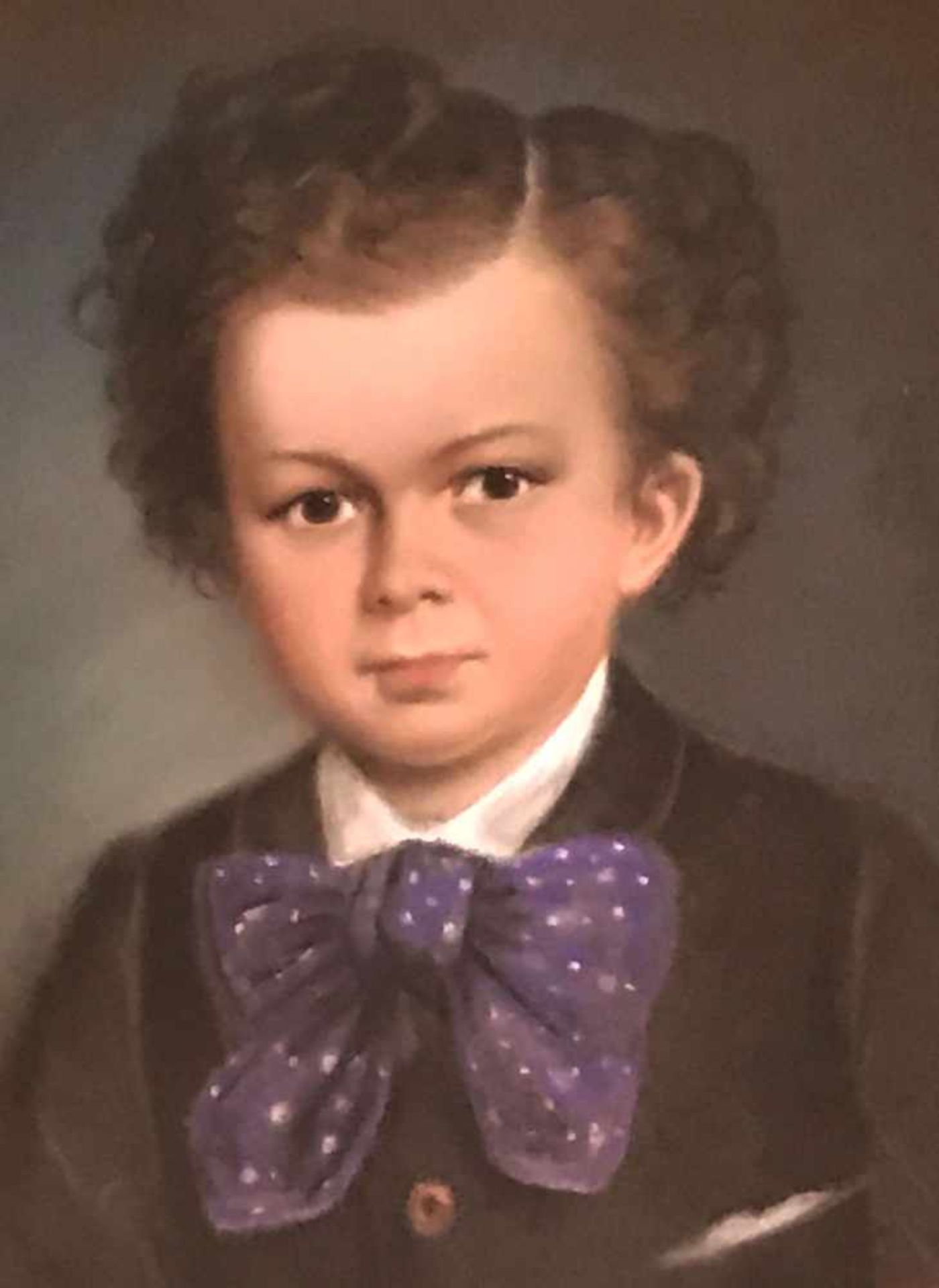 Unbekannter Maler. Kinderportrait. Portrait of a boy. Pastell auf Platte, 55 x 48 cm - Bild 4 aus 5