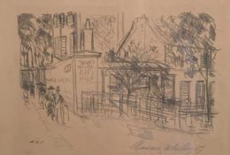 Maurice Utrillo (Paris 1883 - 1955 Dax), Straßenszene mit spiegelverkehrtem Schriftzug "Cabaret