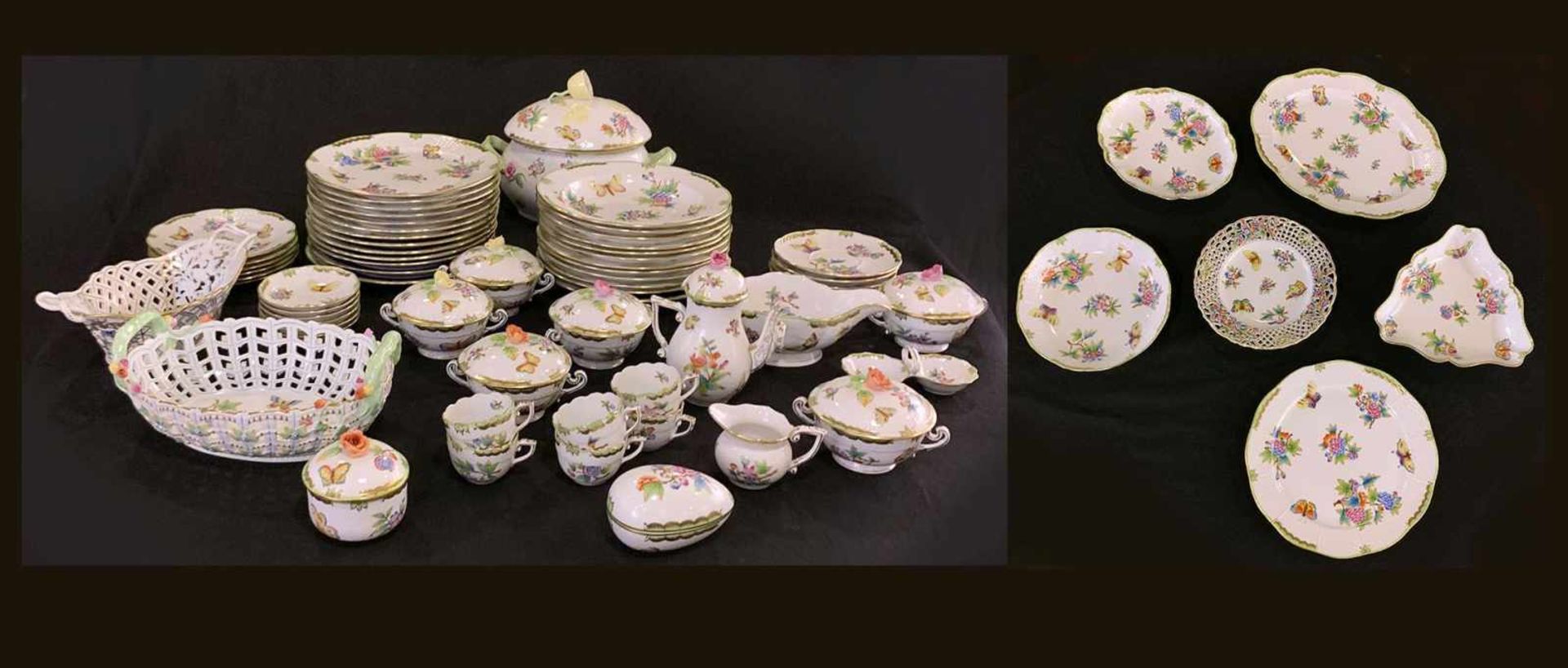 Konvolut, Service, Herend Victoria, Goldrand. Herend Queen Victoria porcelain dinnerware. 6 x