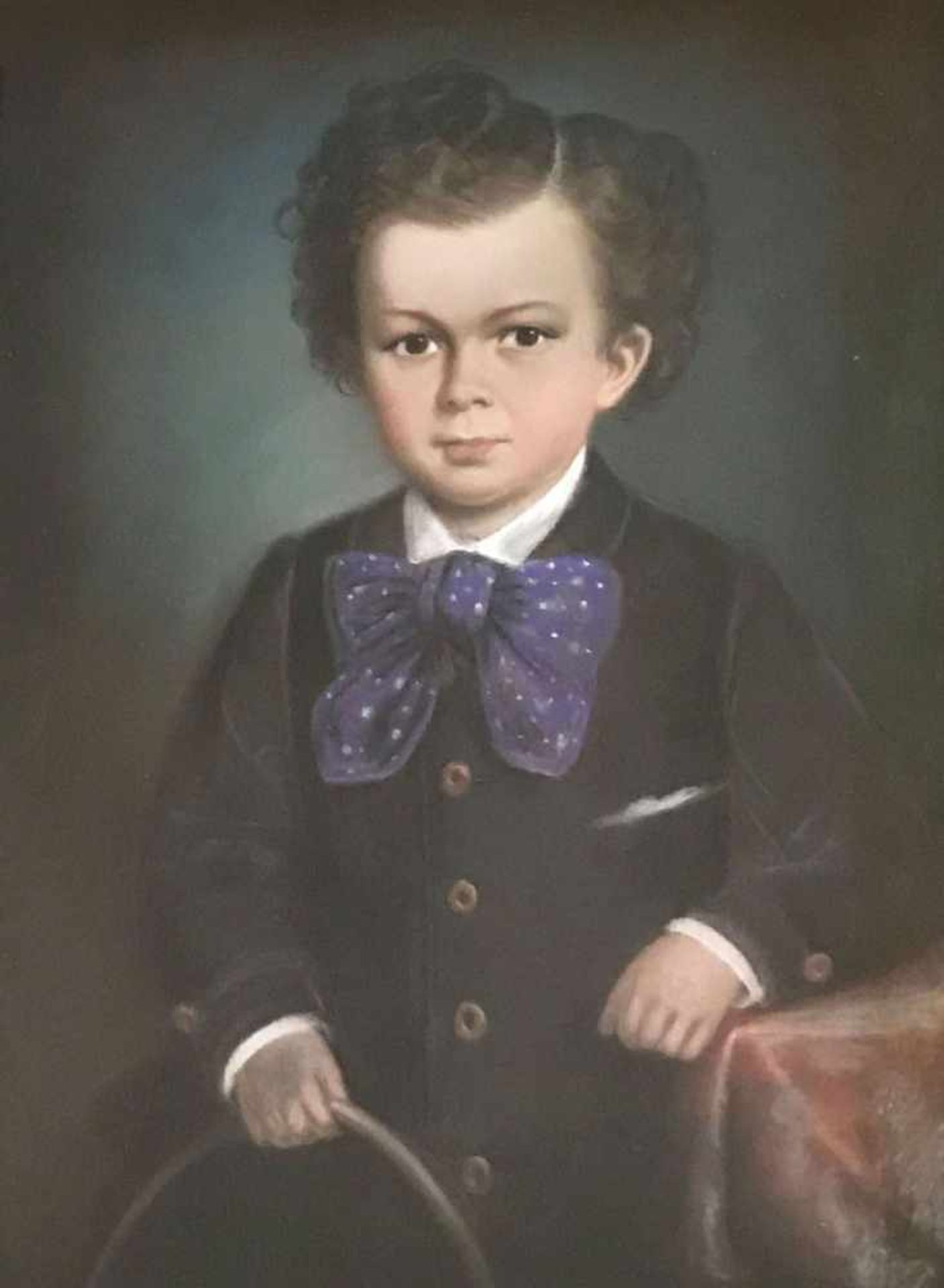 Unbekannter Maler. Kinderportrait. Portrait of a boy. Pastell auf Platte, 55 x 48 cm