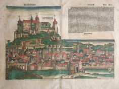 Schedel'sche Weltchronik, Herbipolis Wurtzburg, kolorierter Kupferstich, betitel Das sechst alter