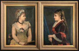 Unbekannter Künstler, Biedermeier, um 1830. Paar Portraits von Mädchen, Öl/Lwd., Altersspuren, 63