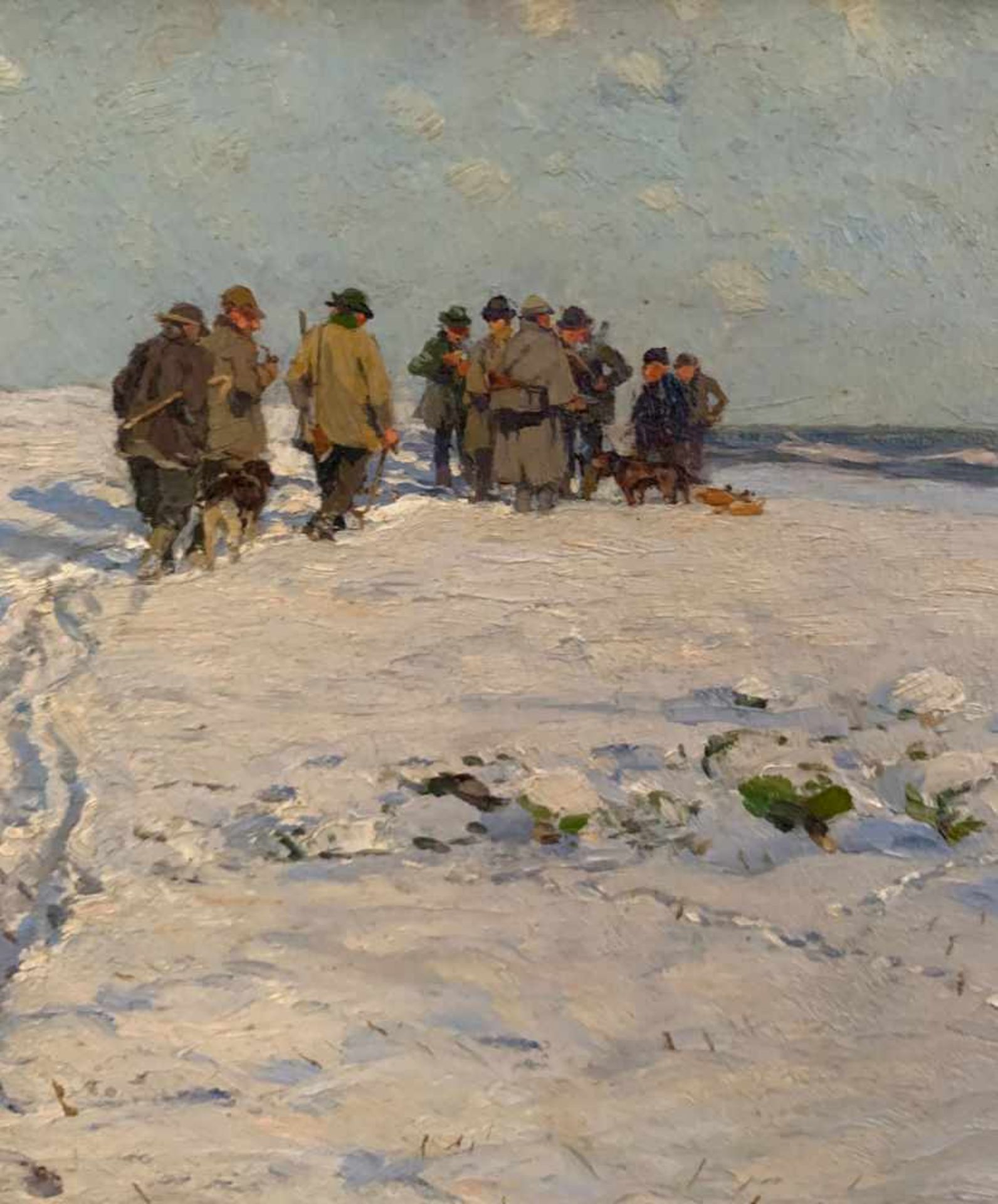 Hugo Mühlig (1854-1929). Jagd im Schnee, um 1900. Hunter in the snow. Öl auf Holz, 20 x 33 cm. - Bild 3 aus 6