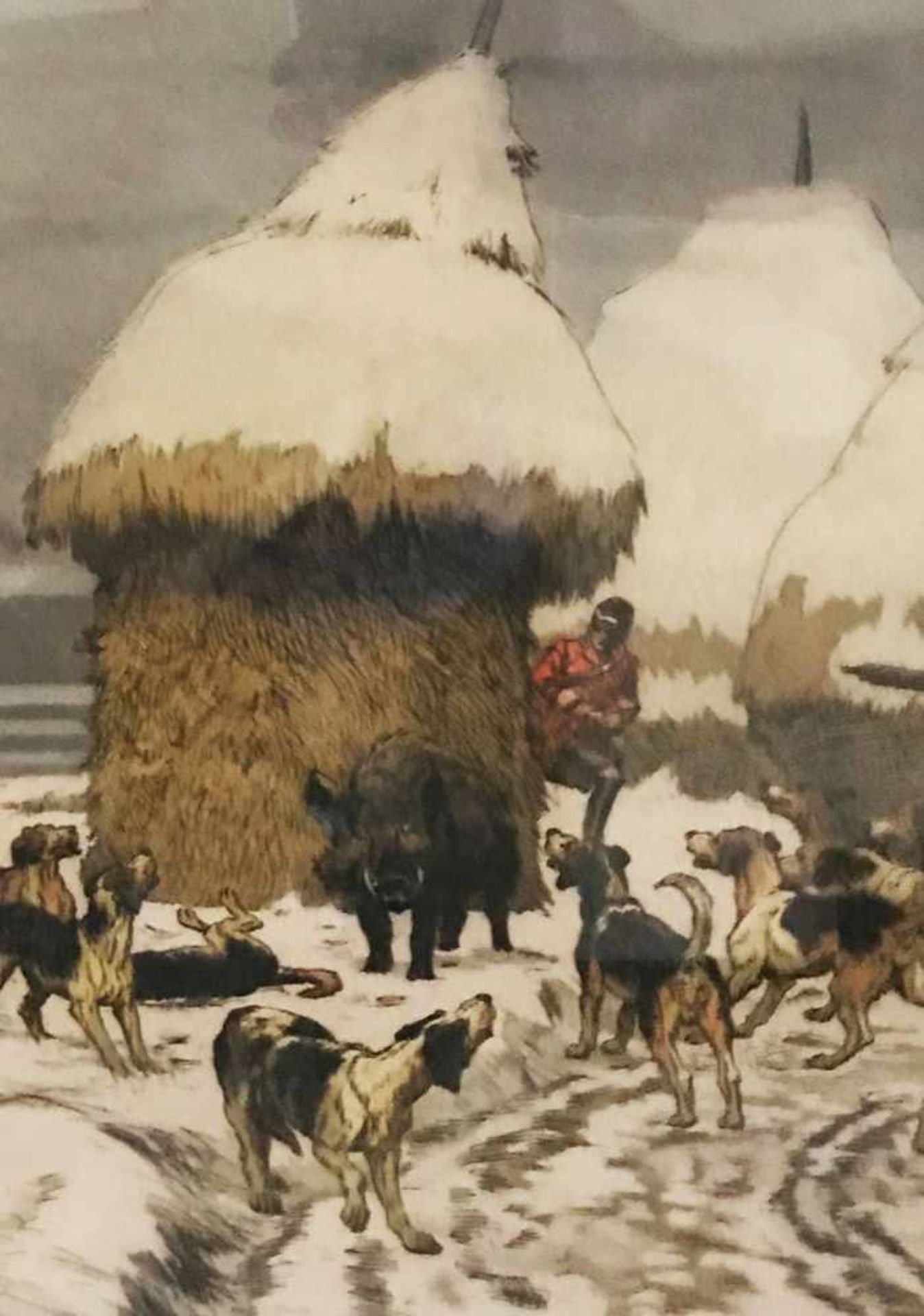 Pierre Benigni (1868-1956), Wildschweinjagd, 1911, Federlithographie, 51,5 x 77cm - Bild 4 aus 4