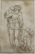Italien, 18. Jh., unbekannter Künstler, Mutter mit drei Kindern in Rückenansicht, Federzeichnung,