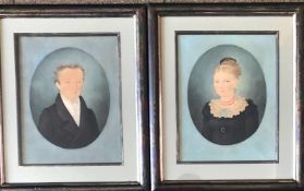 Unbekannter Künstler, zwei Biedermeier Portraits von einer Dame und einem Herren, signiert Moesch