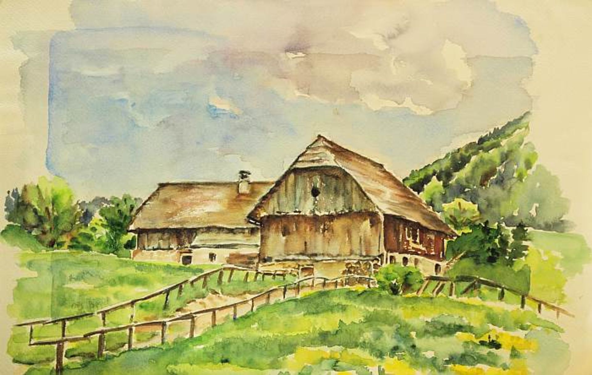 PIPPEL, Otto. PIPPEL, Otto. 1878 Lodz - 1960 München. Bayerischer Bauernhof in hügeliger Landschaft.