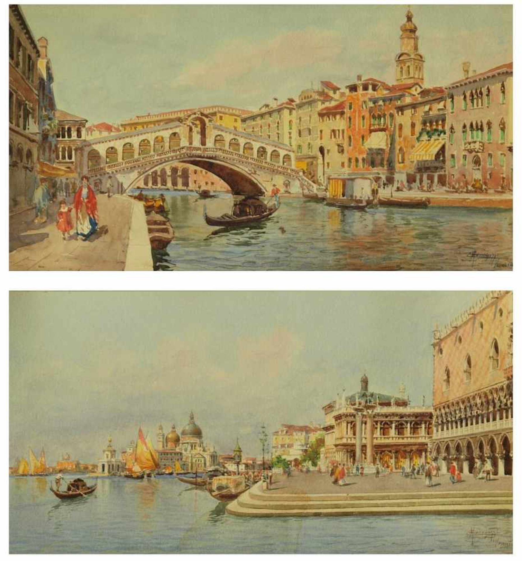 MENEGAZZI, Carlo.MENEGAZZI, Carlo. 1856 - 1920. Zwei Aquarelle mit Ansichten von Venedig, jeweils - Image 2 of 7