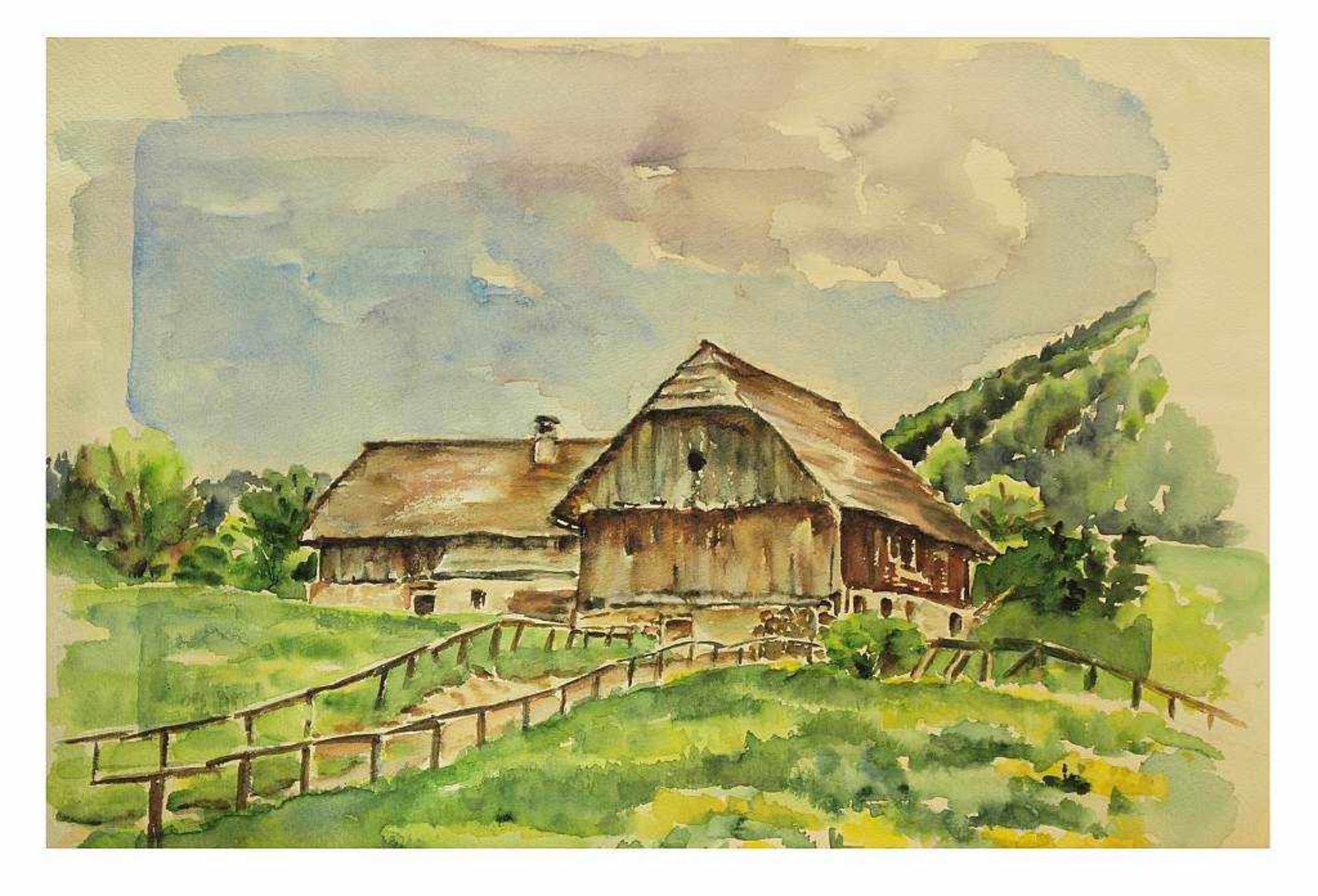 PIPPEL, Otto. PIPPEL, Otto. 1878 Lodz - 1960 München. Bayerischer Bauernhof in hügeliger Landschaft. - Image 3 of 5