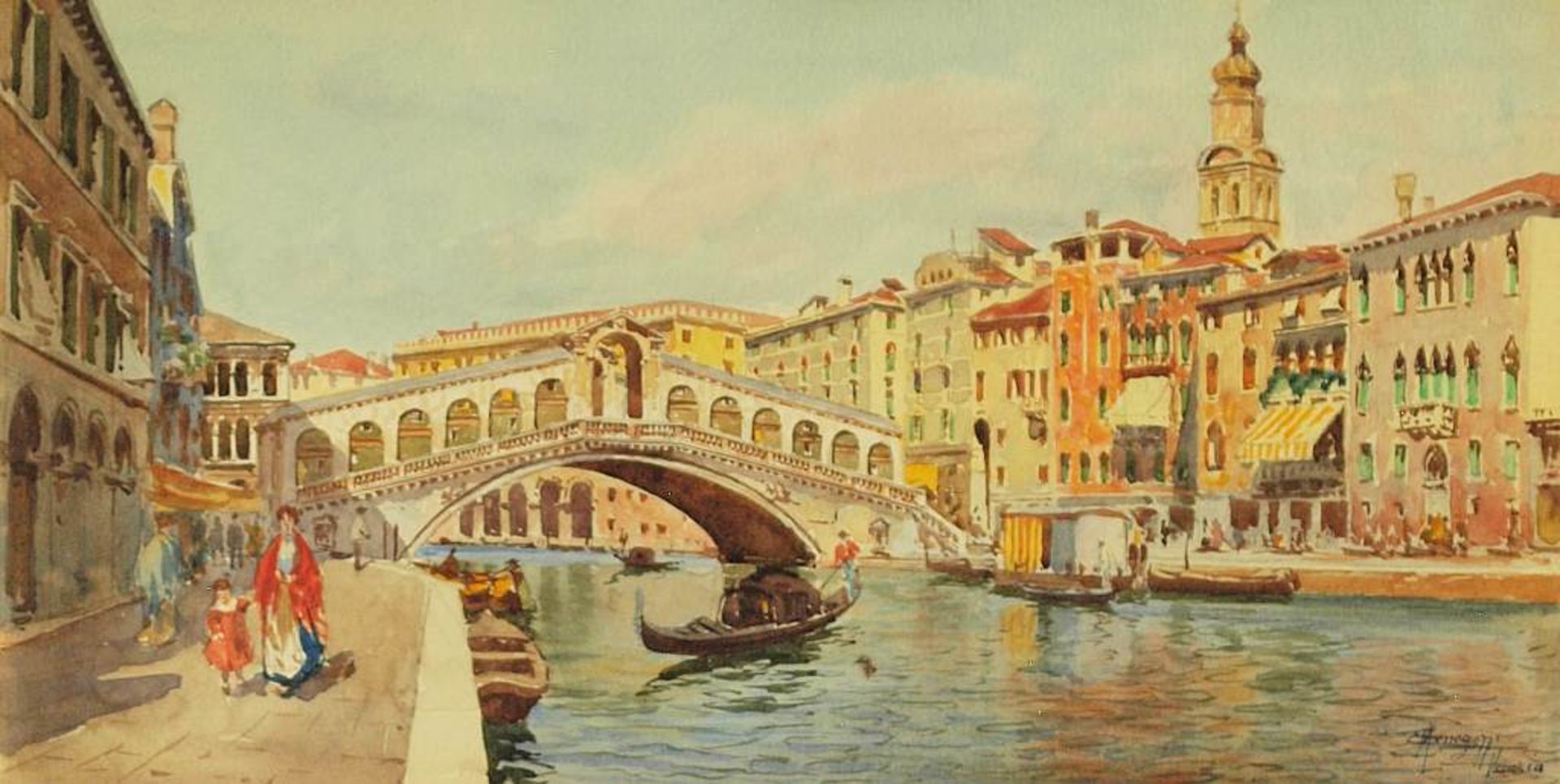 MENEGAZZI, Carlo.MENEGAZZI, Carlo. 1856 - 1920. Zwei Aquarelle mit Ansichten von Venedig, jeweils - Image 3 of 7