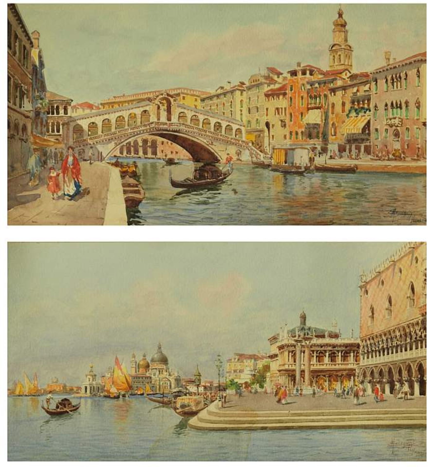 MENEGAZZI, Carlo.MENEGAZZI, Carlo. 1856 - 1920. Zwei Aquarelle mit Ansichten von Venedig, jeweils