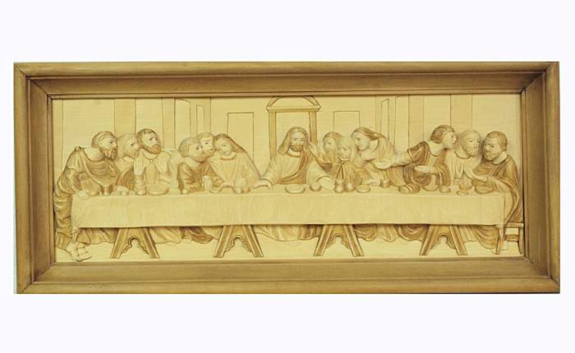 Reliefbild "Abendmahl". Reliefbild "Abendmahl". Holzschnitzerei Buckl, Dinkelsbühl, 20. Jahrhundert.