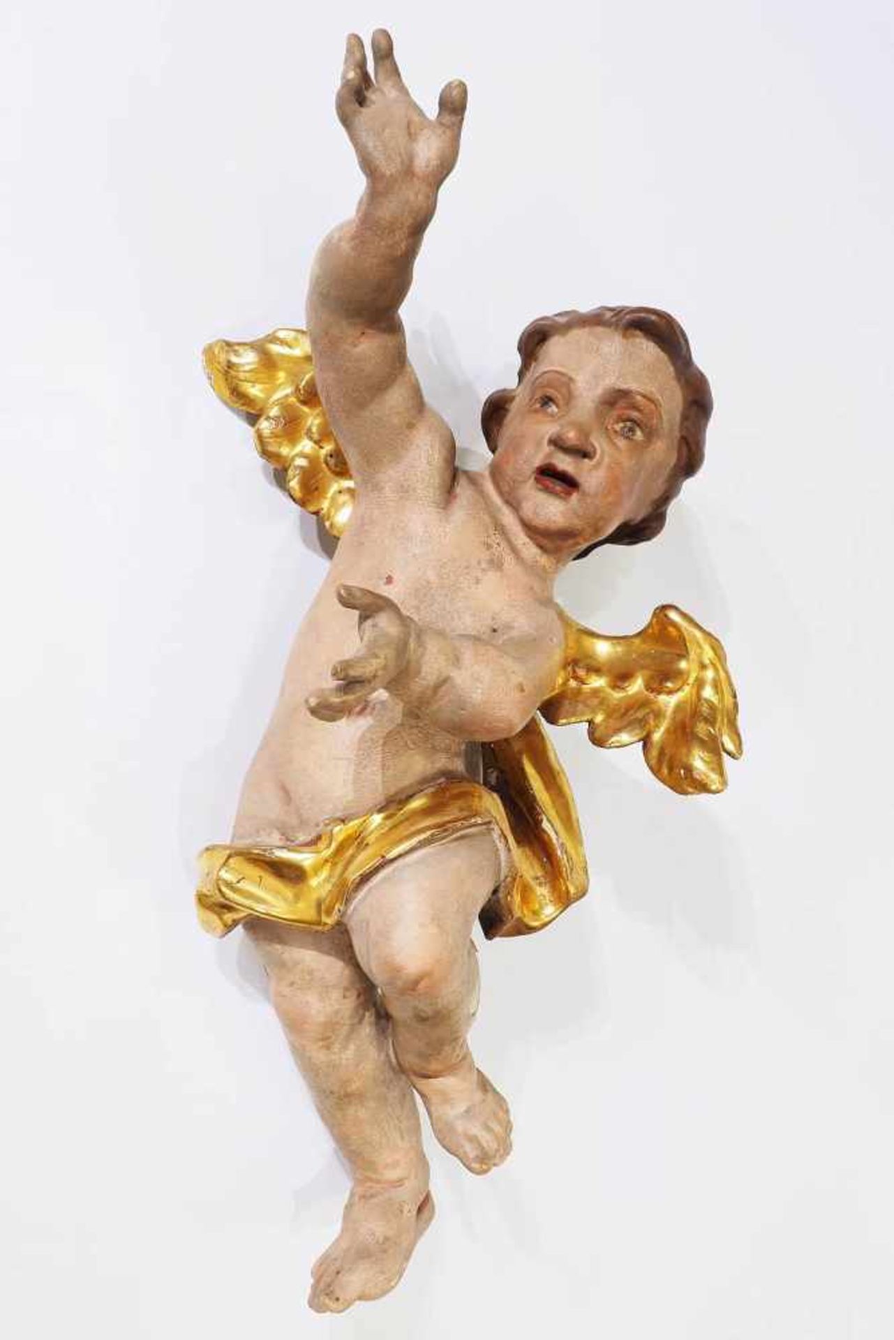 Schwebender Barock-Engel. Schwebender Barock-Engel. 19. Jahrhundert. Holz, farbig gefasst, - Bild 2 aus 5