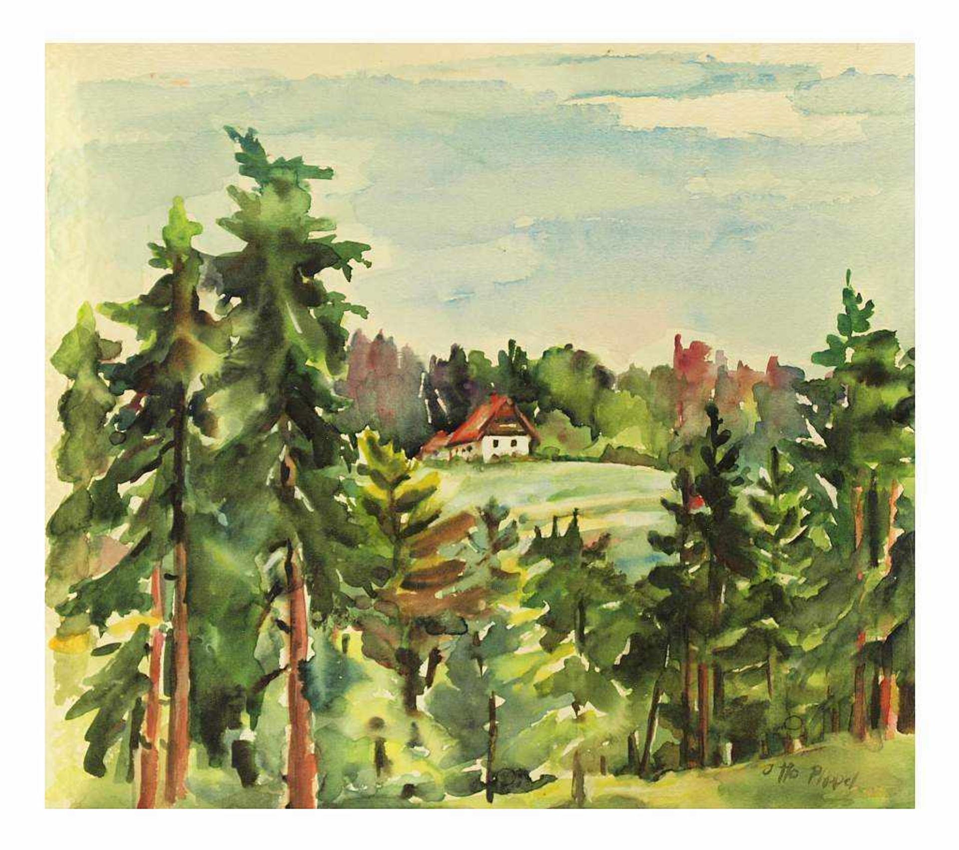 PIPPEL, Otto.PIPPEL, Otto. 1878 Lodz - 1960 München. Haus im Wald. Aquarell auf Papier, unten rechts - Image 3 of 5