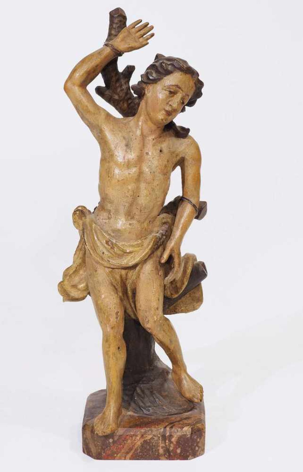 Heiliger Sebastian.Heiliger Sebastian. 19. Jahrhundert. Vollplastisch geschnitzte Holz-Figur, farbig - Bild 2 aus 5