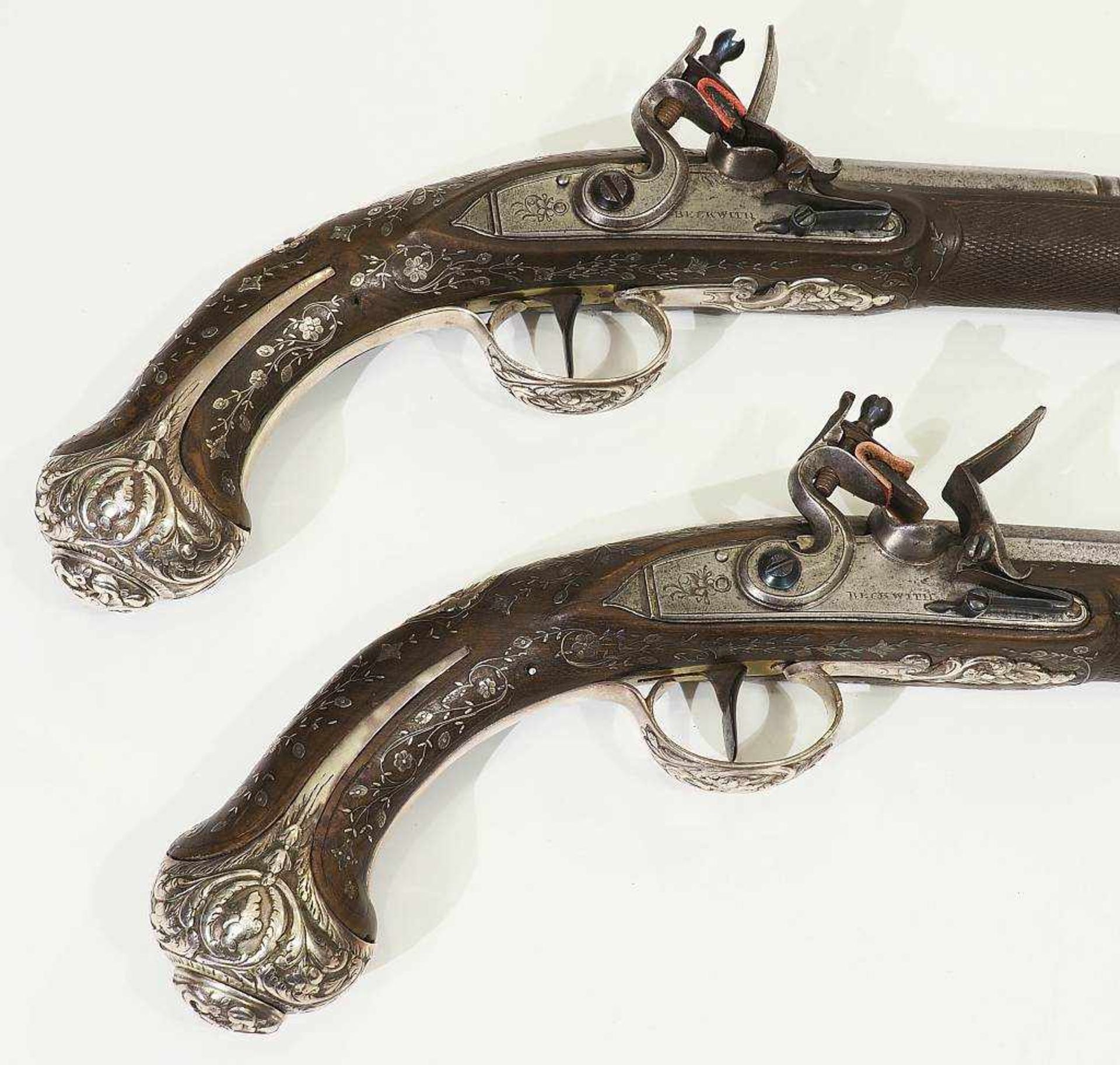 Zusammengehöriges Paar ziviler Steinschoss-Pistolen.Zusammengehöriges Paar ziviler Steinschoss- - Bild 4 aus 8