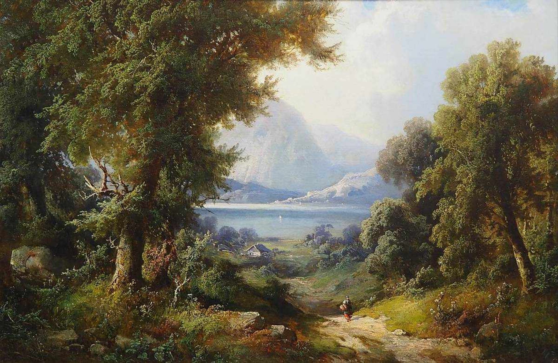 Romantische Gebirgslandschaft mit See.Romantische Gebirgslandschaft mit See. 19. Jahrhundert. Öl auf - Bild 2 aus 5