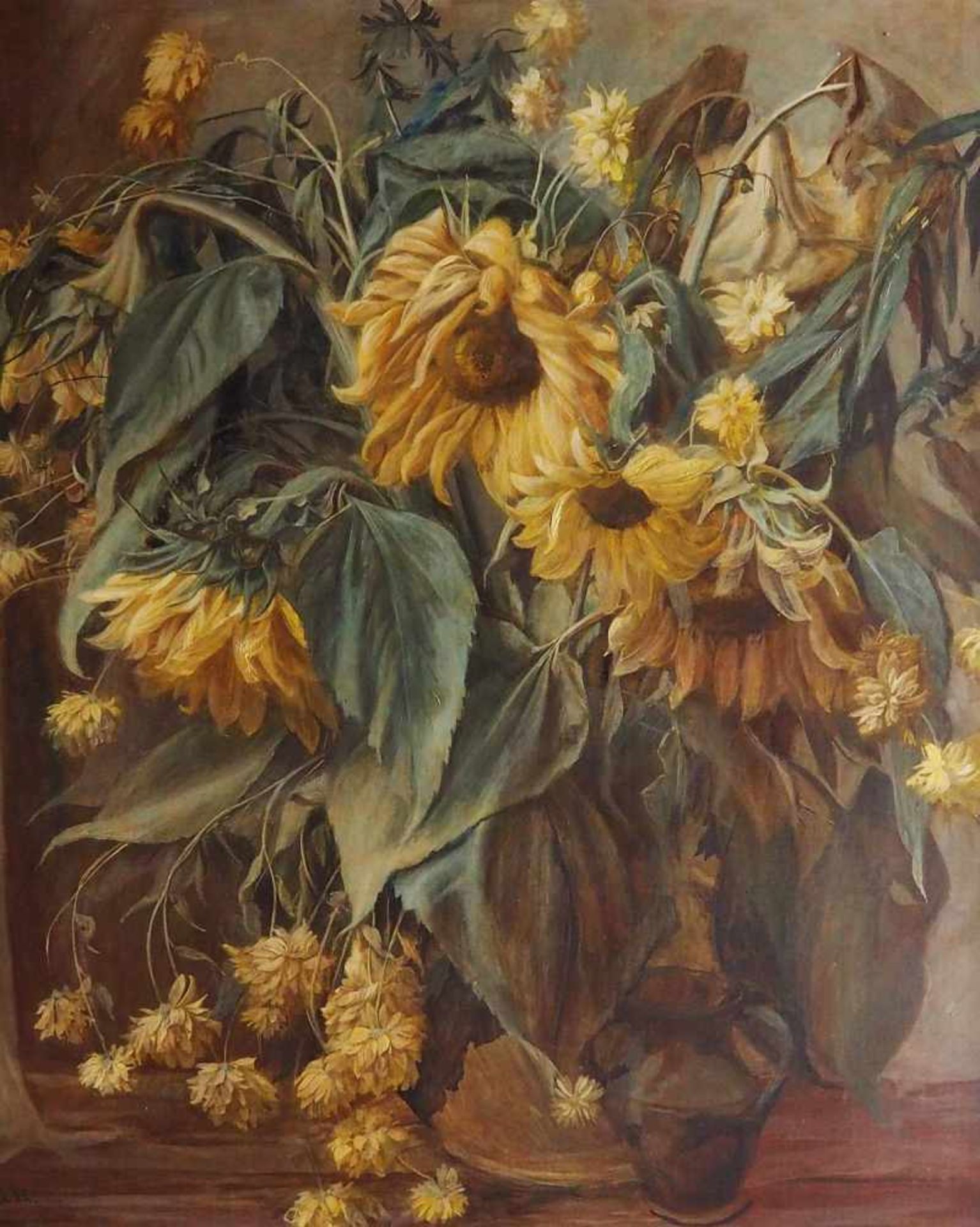 ESCHE, Emil. ESCHE, Emil. 1896 -1948. Sonnenblumen in Vase. Öl auf Holzplatte, links unten - Bild 2 aus 5