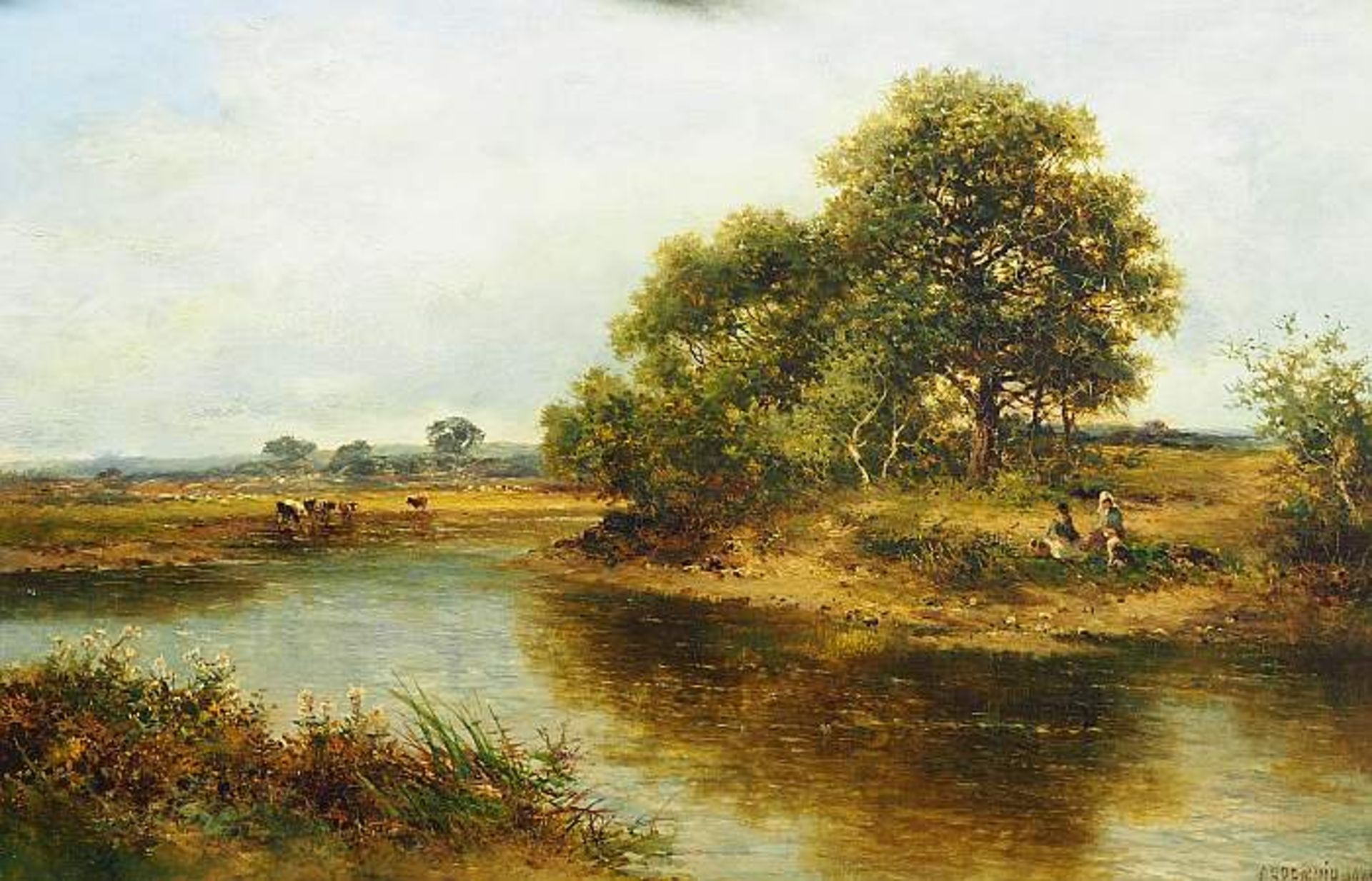 BRENNIR, Carl. BRENNIR, Carl. Britischer Landschaftsmaler 1850 - 1920. Weite Flußlandschaft mit