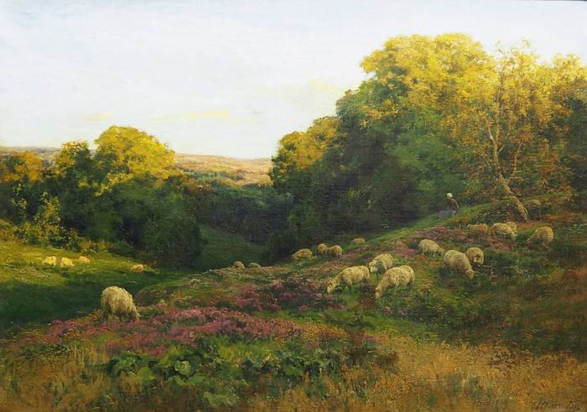 CLINTON, ClementCLINTON, Clement. 1851 - 1920. Schäferin mit ihrer Herde in hügeliger Heide-