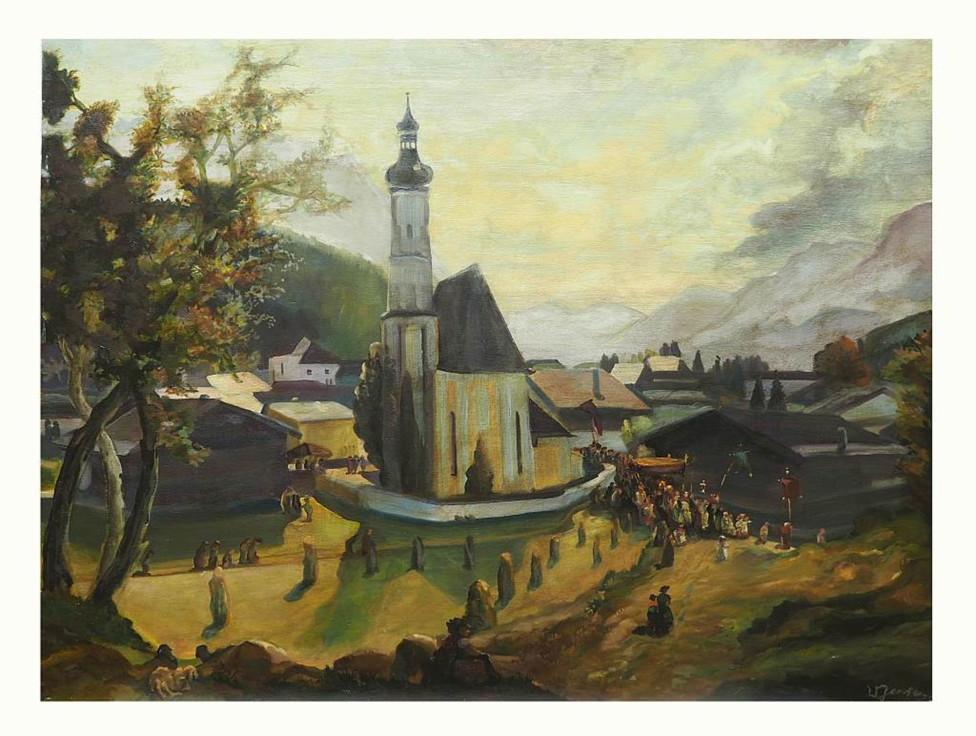 JENSEN, Walter.JENSEN, Walter. Prozession in Sachrang-Aschau/Chiemsee. Öl auf Holzplatte, rechts - Bild 3 aus 6