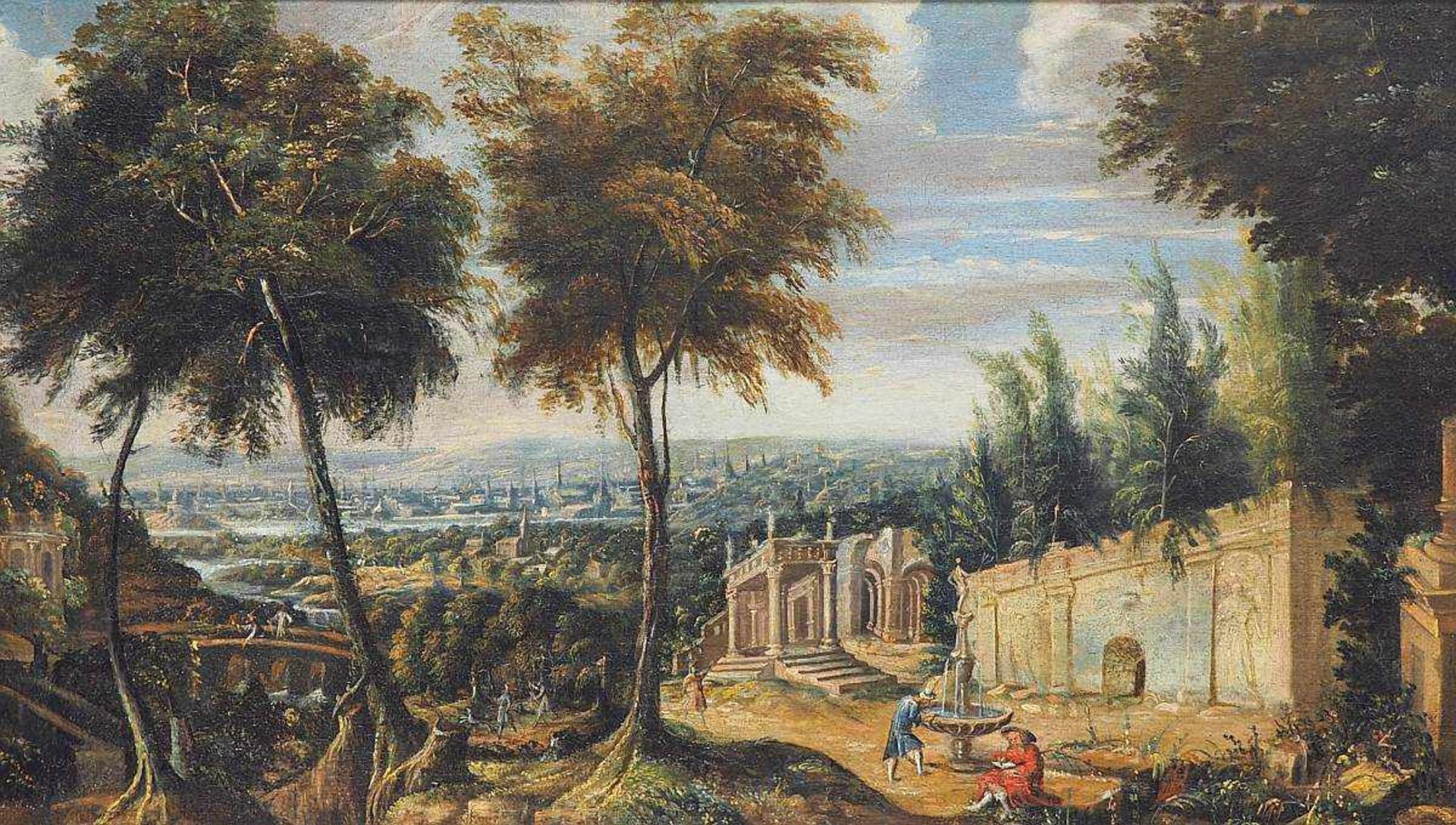 Toskanische Landschaft. Toskanische Landschaft. Unsigniert, wohl florentischer Maler Mitte 18. - Bild 2 aus 4