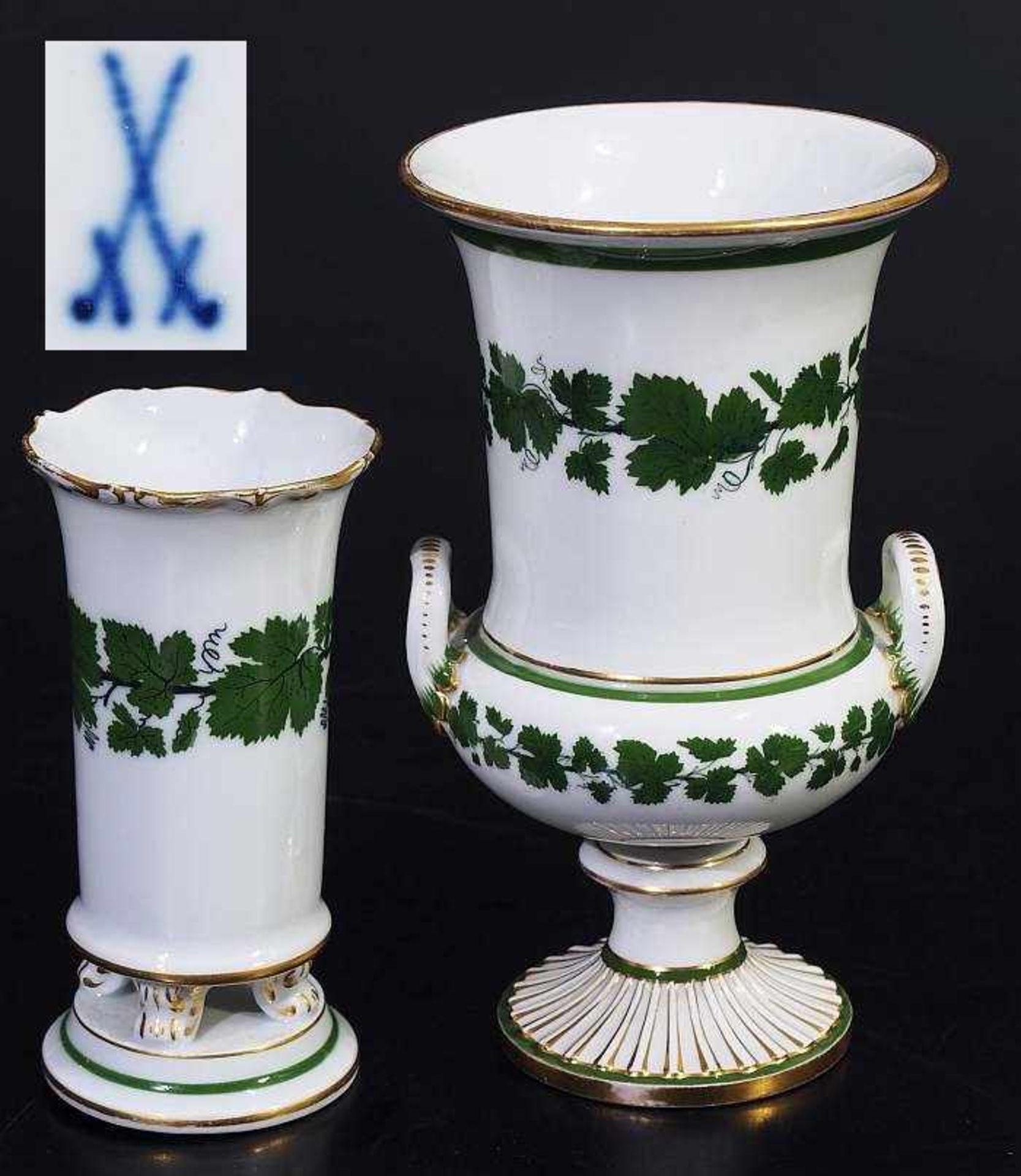 Henkelvase. Biedermeiervase. MEISSEN 1880 - 1923, 1. Wahl. 1) Henkelvase. MEISSEN 1880 - 1923, 1.