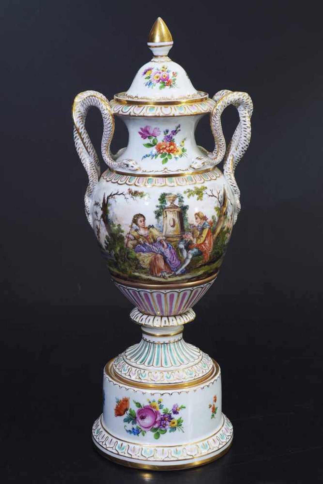 Schlangenhenkelvase mit Deckel. Schlangenhenkelvase mit Deckel. Georg LÖFFLER/Thüringen, Marke - Bild 3 aus 9