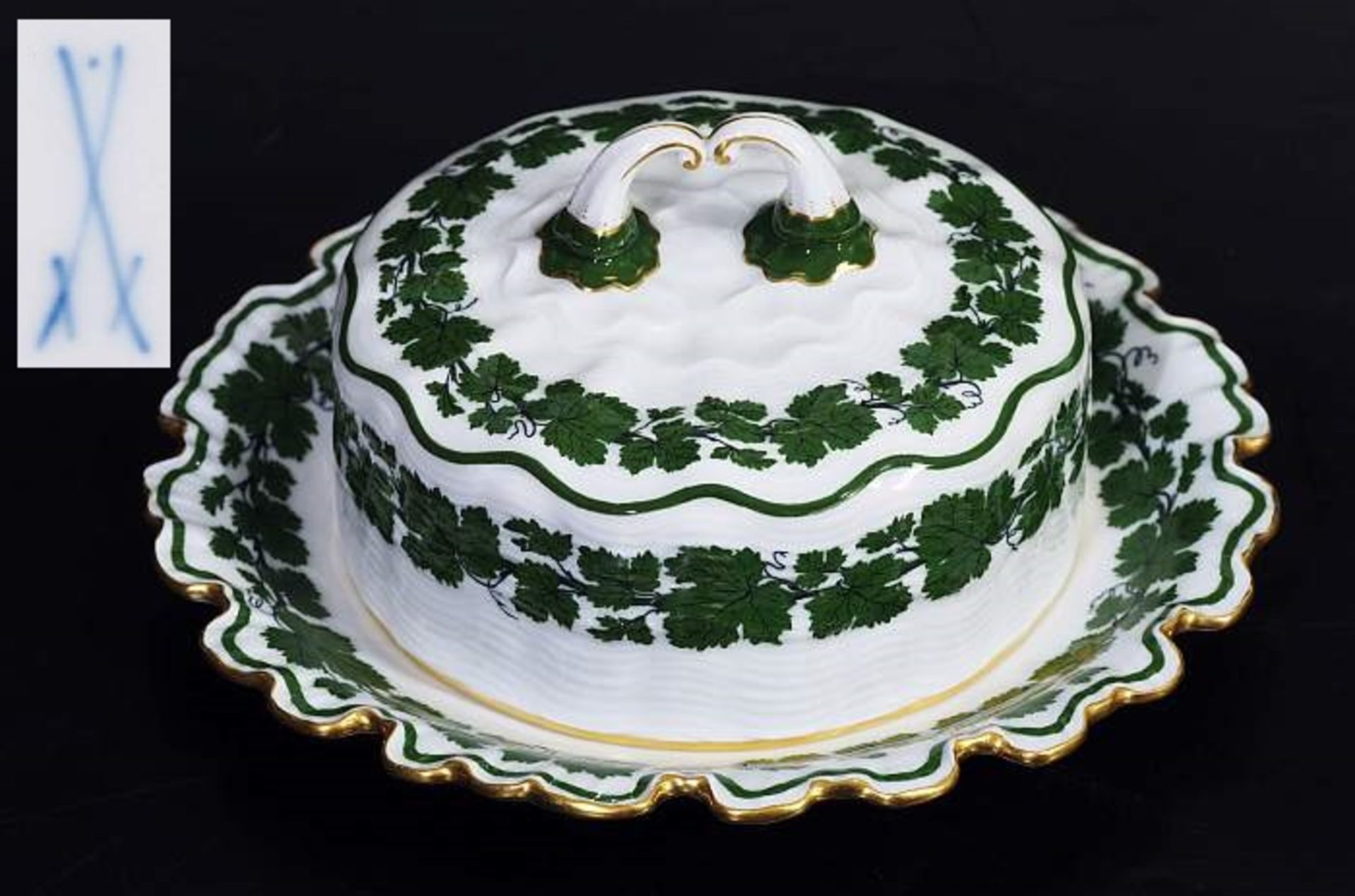 Butterdose, MEISSEN 1923 - 1934, Butterdose, MEISSEN 1923 - 1934, 1. Wahl. Grüne