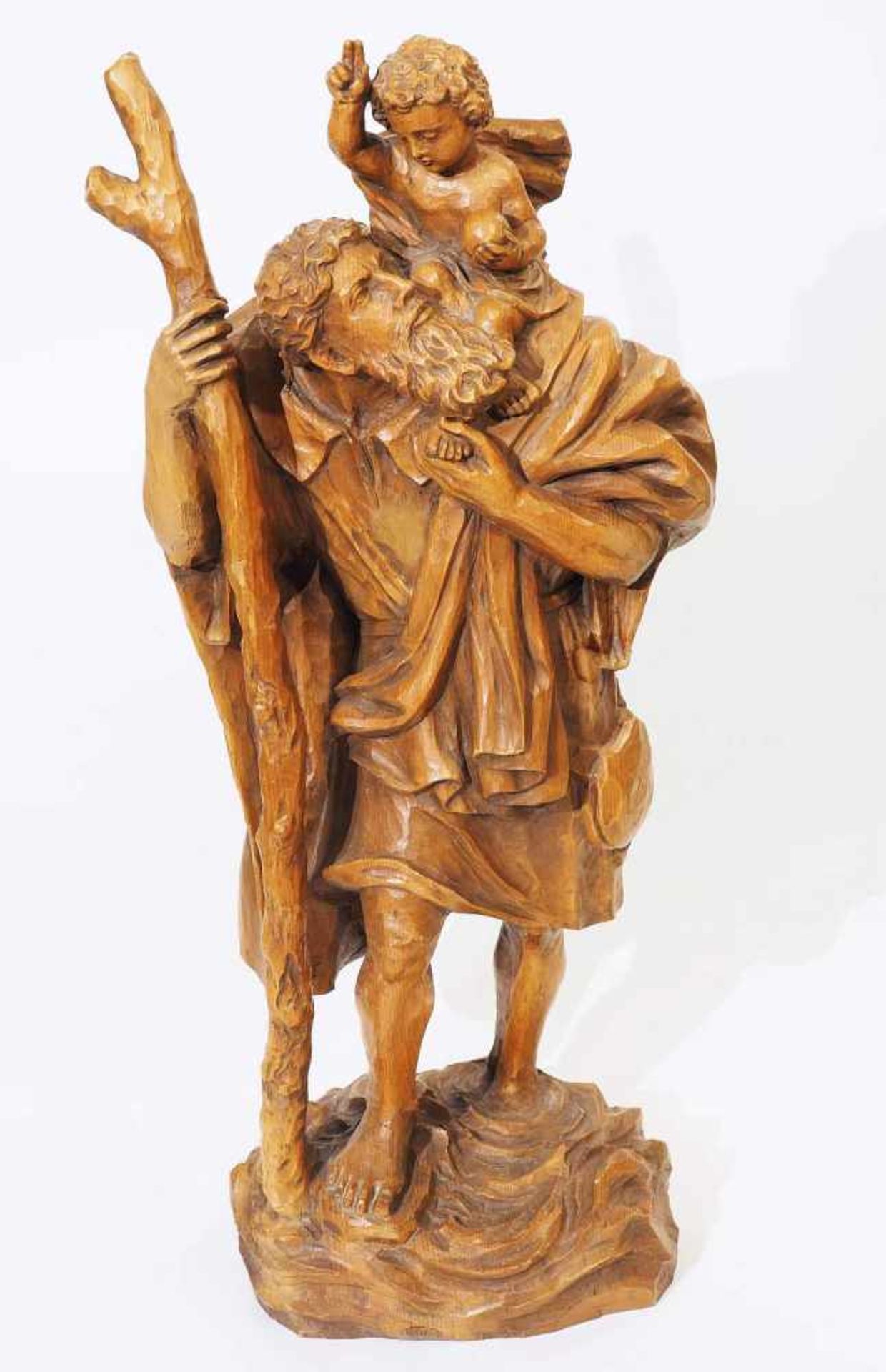 Heiliger Christopherus. Heiliger Christopherus. 20. Jahrhundert. Zirbel-Holz, handgeschnitzt, - Image 2 of 9