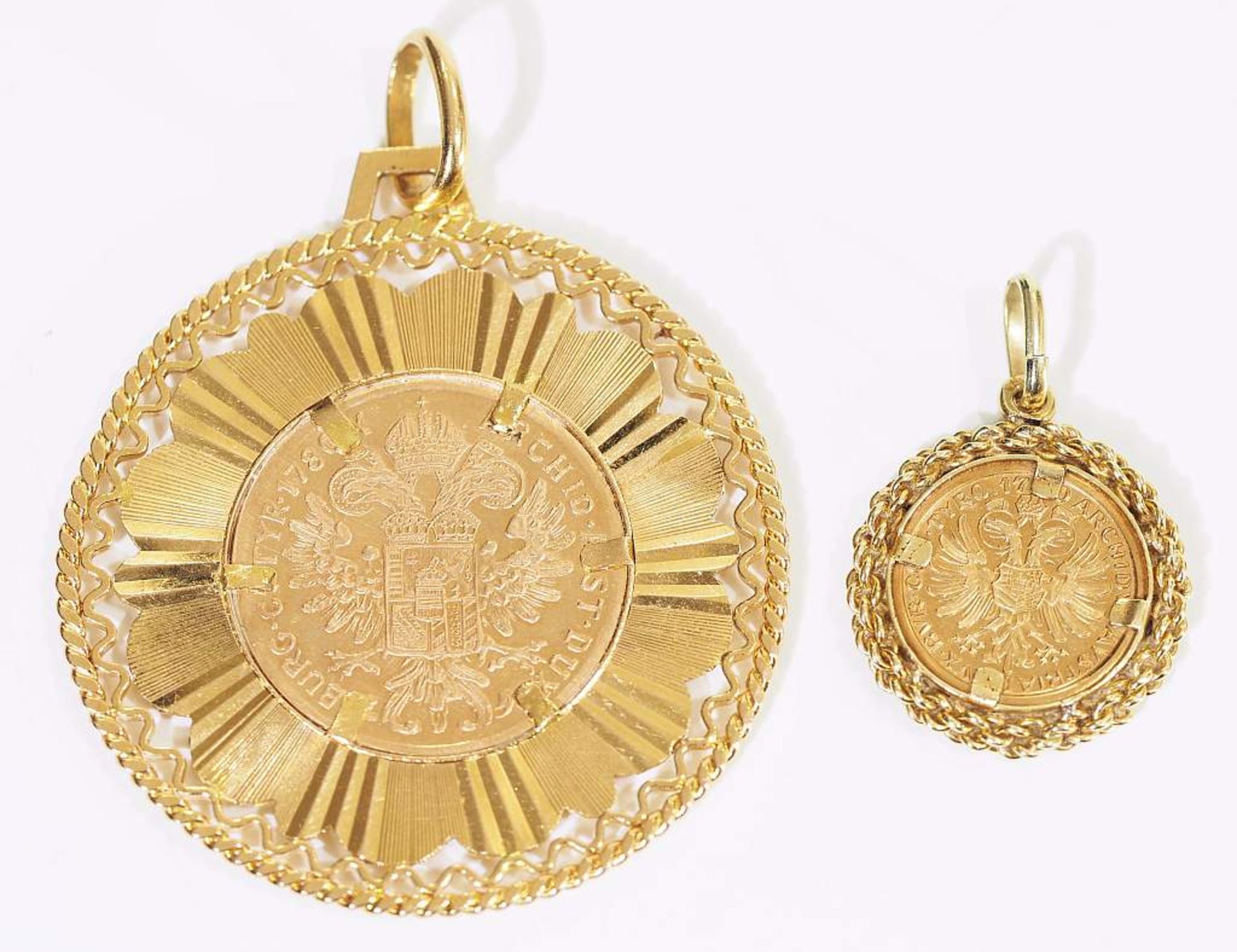Zwei Münz-Anhänger/Medaille, 585er Gelbgold. 1) Neuprägung Medaille Maria Maria Theresia-Thaler - Bild 3 aus 5