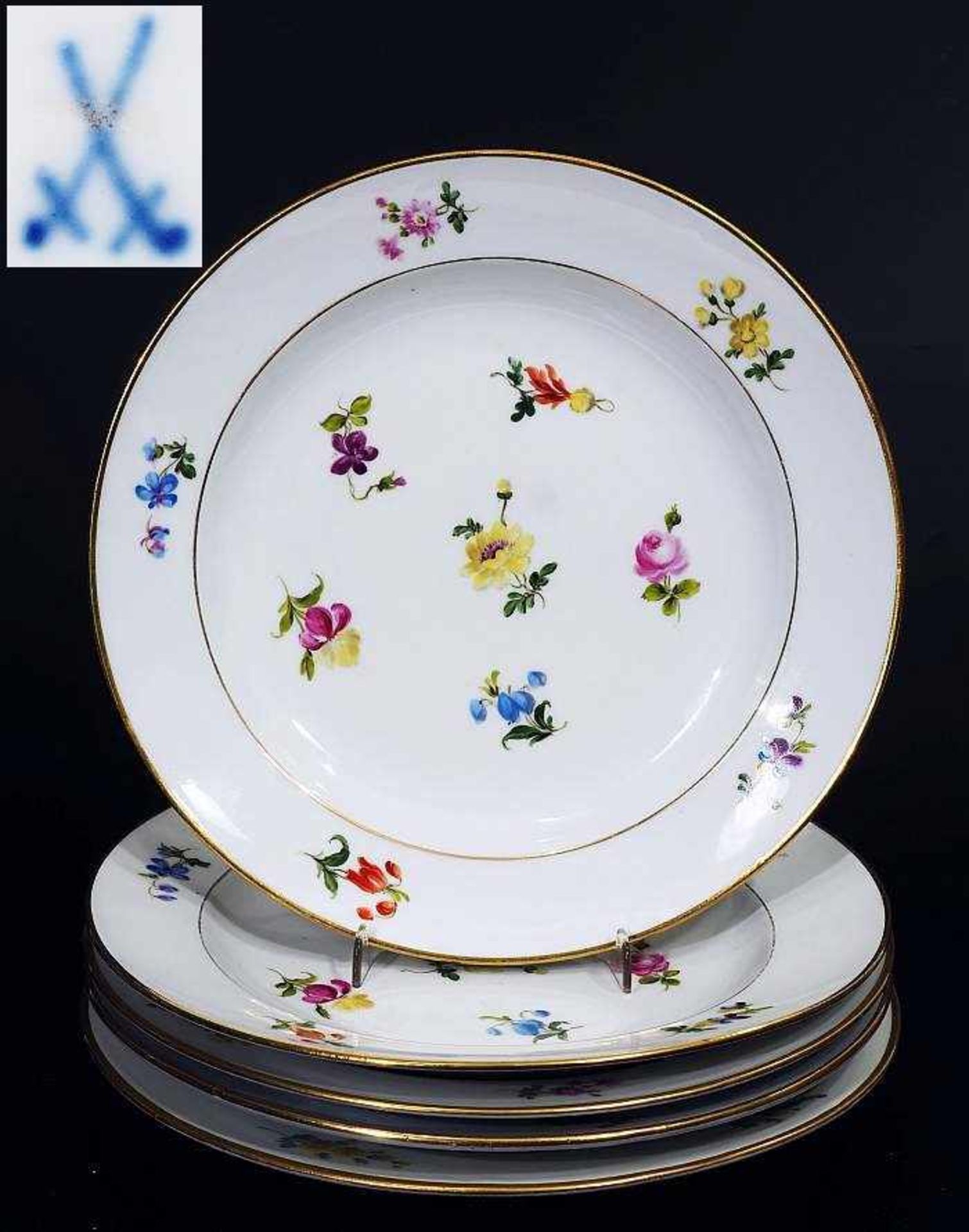 Flache Speiseteller, MEISSEN um1880, 5er Satz. Flache Speiseteller, MEISSEN um1880. 5er Satz.