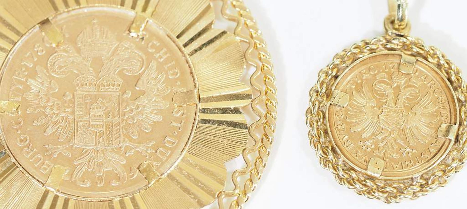 Zwei Münz-Anhänger/Medaille, 585er Gelbgold. 1) Neuprägung Medaille Maria Maria Theresia-Thaler - Bild 4 aus 5