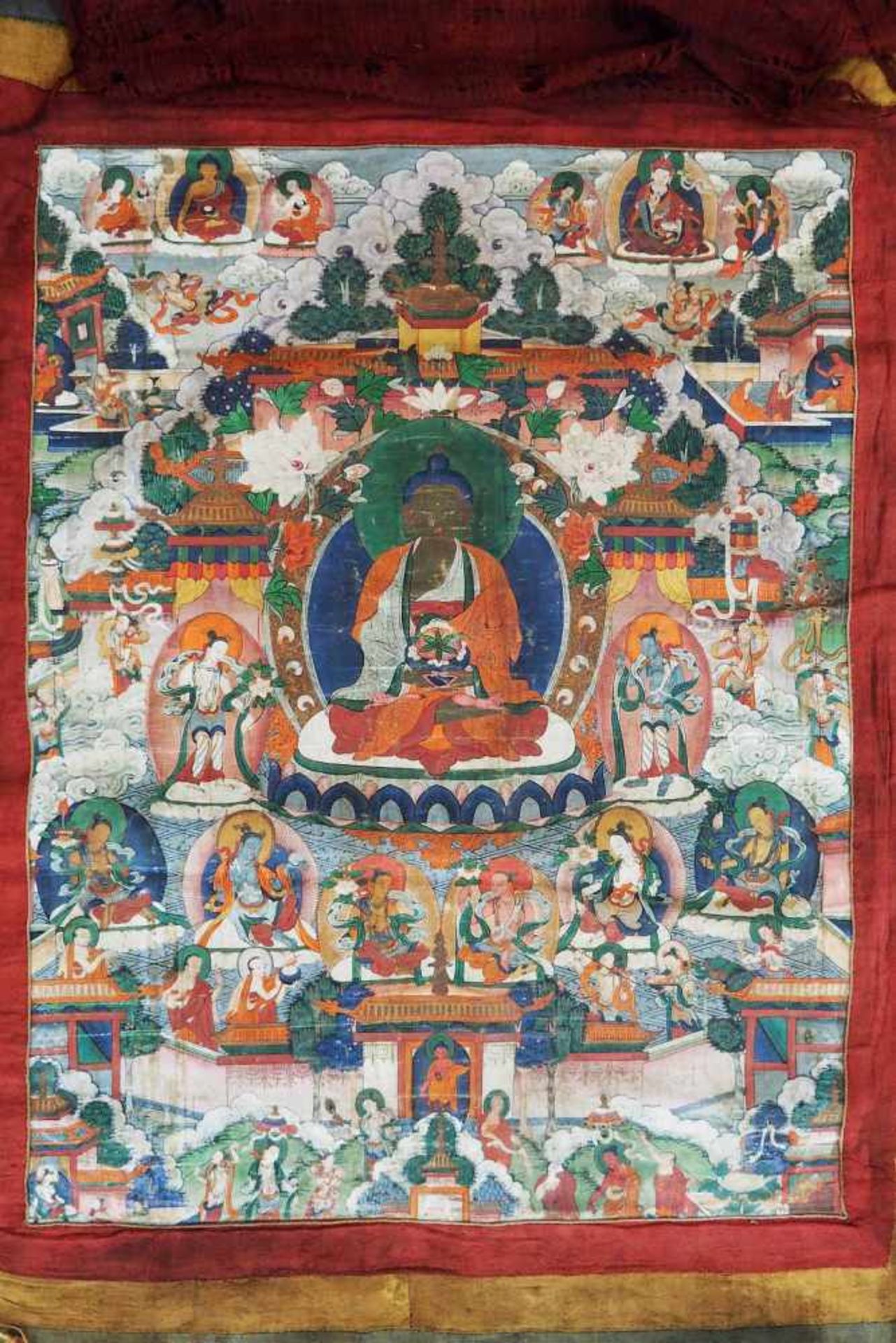 Thangka mit verschiedenen Buddha-Darstellungen und Vorhang.Thangka mit verschiedenen Buddha- - Image 3 of 6