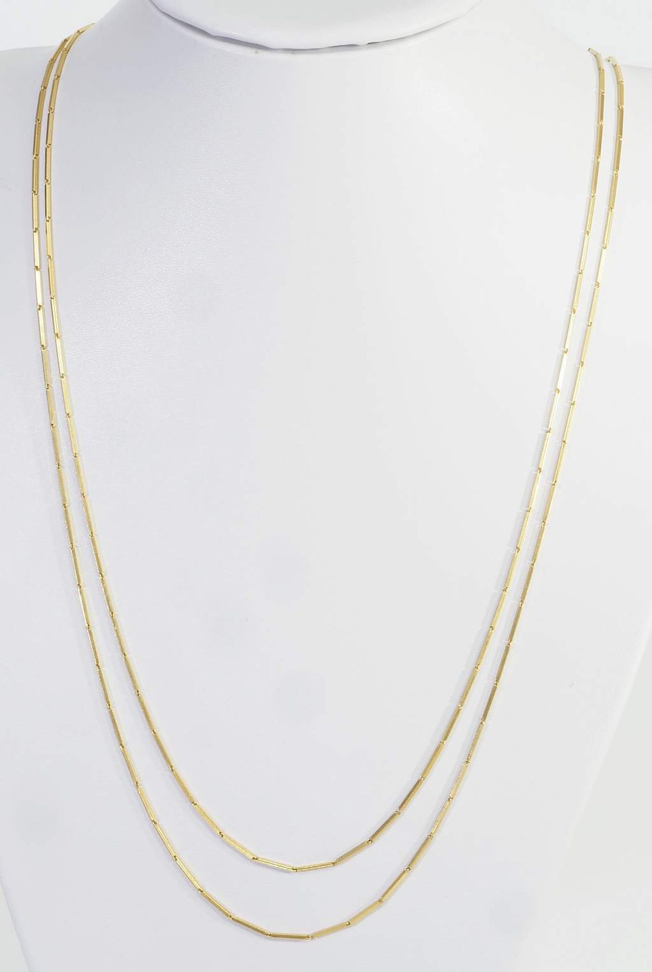 Zweireihige Stabkette.Zweireihige Stabkette mit Ringösenverschluß. 750er Gelbgold, Länge ca. 78 - Image 2 of 5