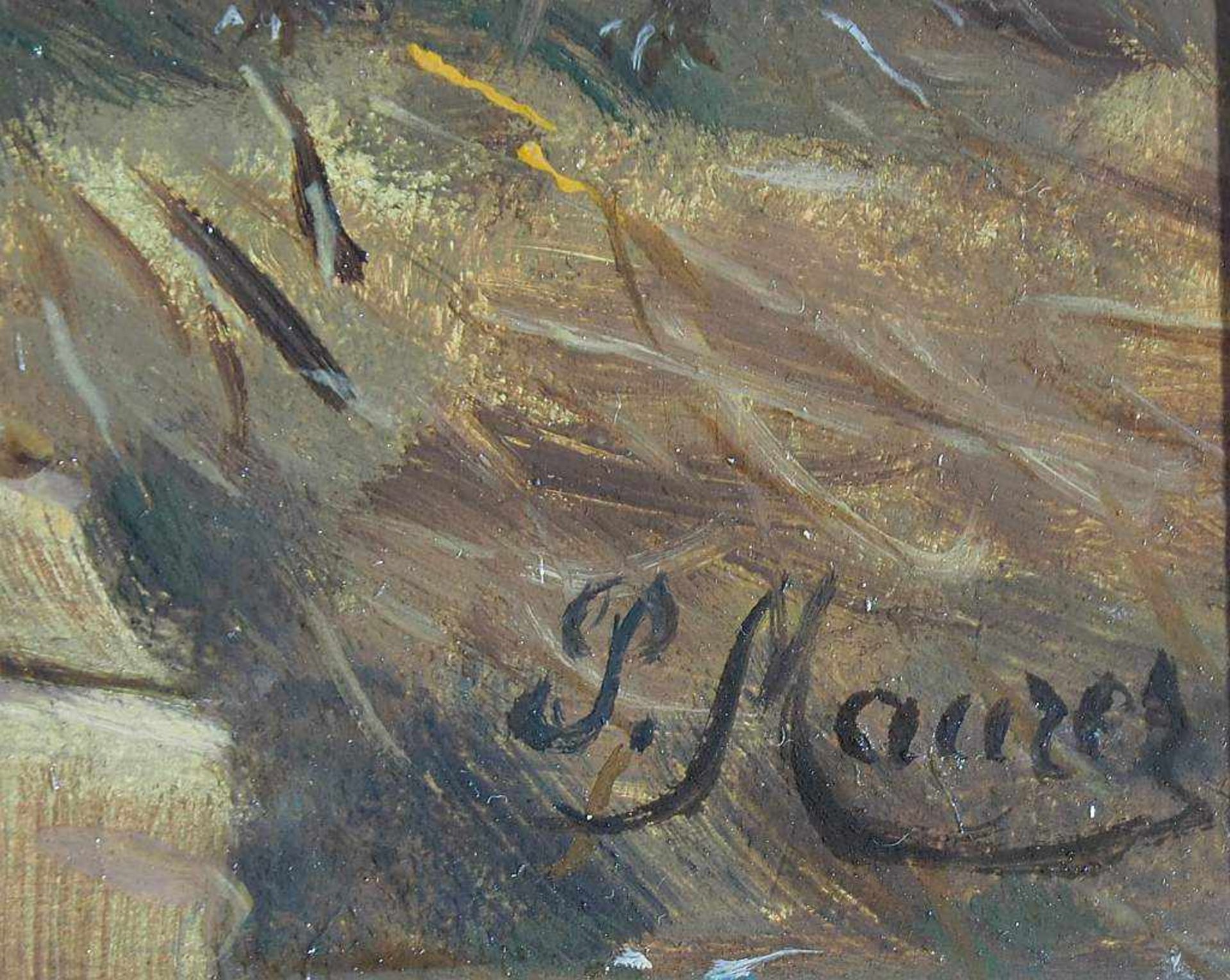 MAURER , P.MAURER , P. 20. Jahrhundert. "Hühnerhof", dieses Gemälde zeigt eine Schar mit Hühner, - Image 5 of 5