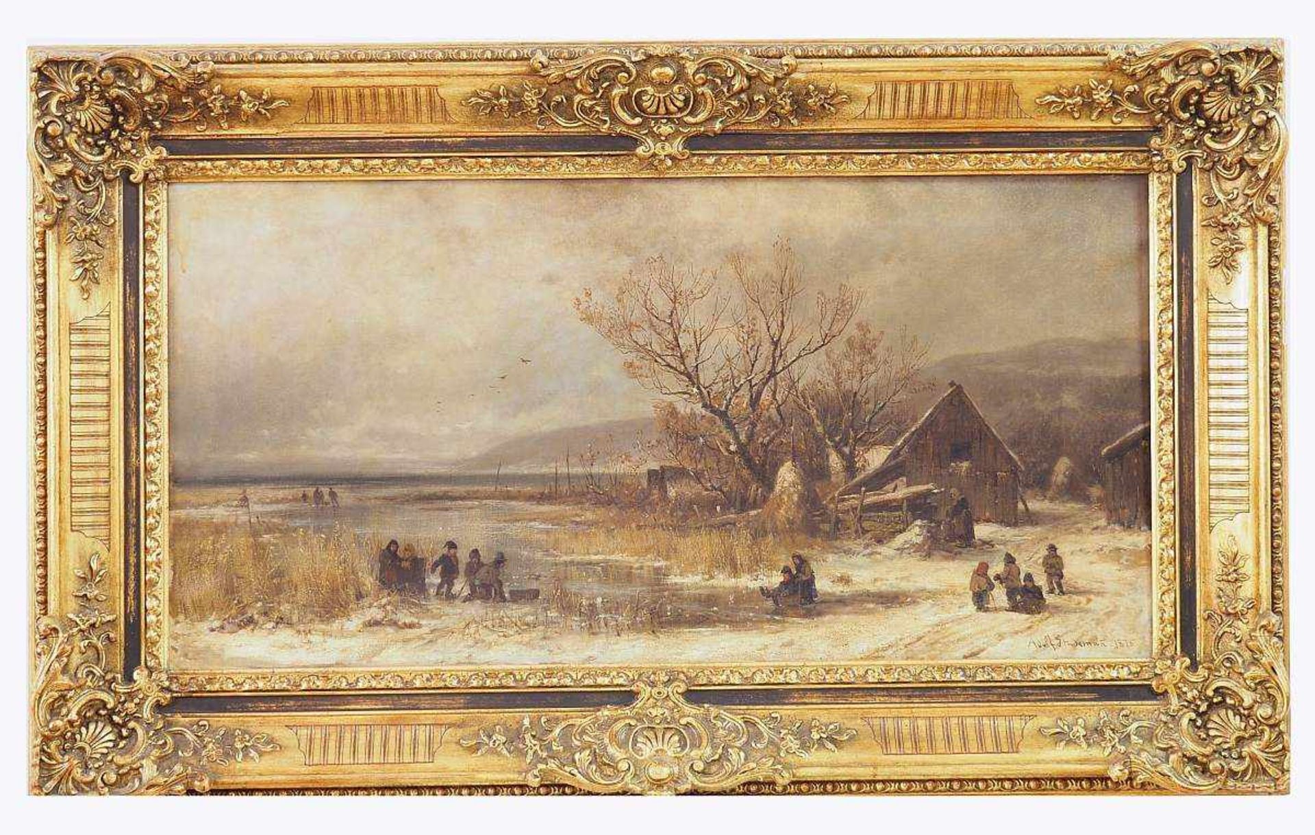 STADEMANN, Adolf. STADEMANN, Adolf. 1824 München - 1895 München. "Eisvergnügen", Winterlandschaft am - Bild 3 aus 5