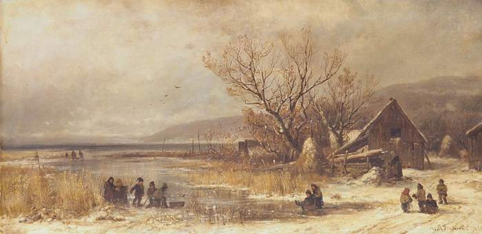 STADEMANN, Adolf. STADEMANN, Adolf. 1824 München - 1895 München. "Eisvergnügen", Winterlandschaft am