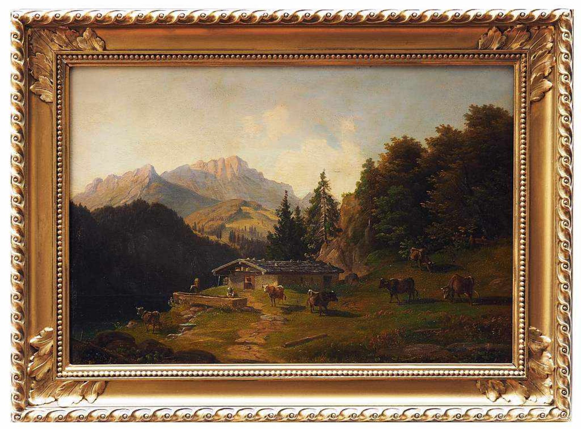 Romantische Gebirgslandschaft mit Weidevieh und Berghütte im Hochgebirge. Romantische - Bild 3 aus 5