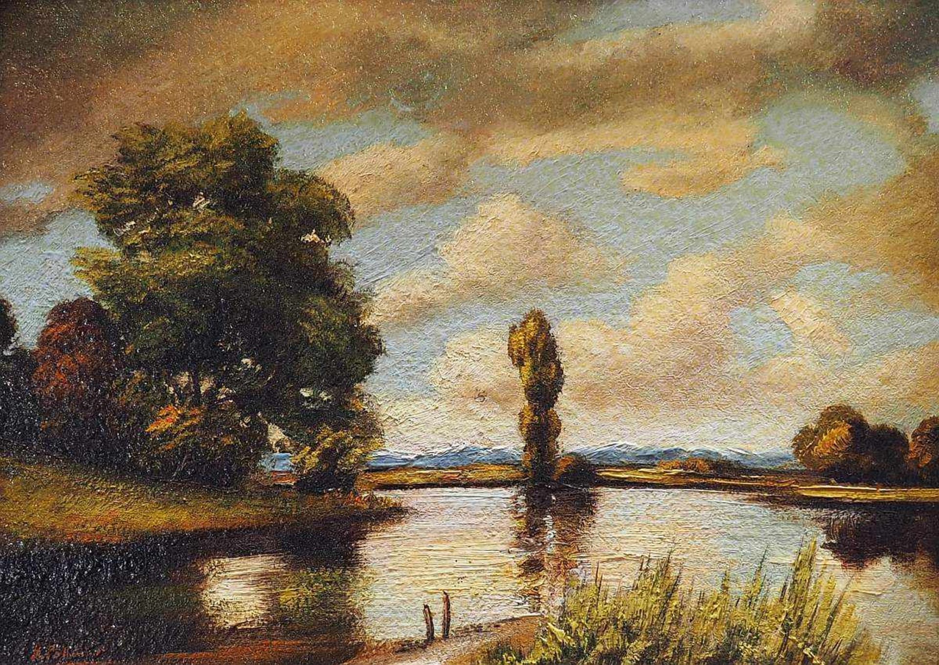 POLLMER, Kurt. POLLMER, Kurt. 1901 - 1978. Fluß- und Wiesenlandschaft mit Blick auf die - Bild 2 aus 5