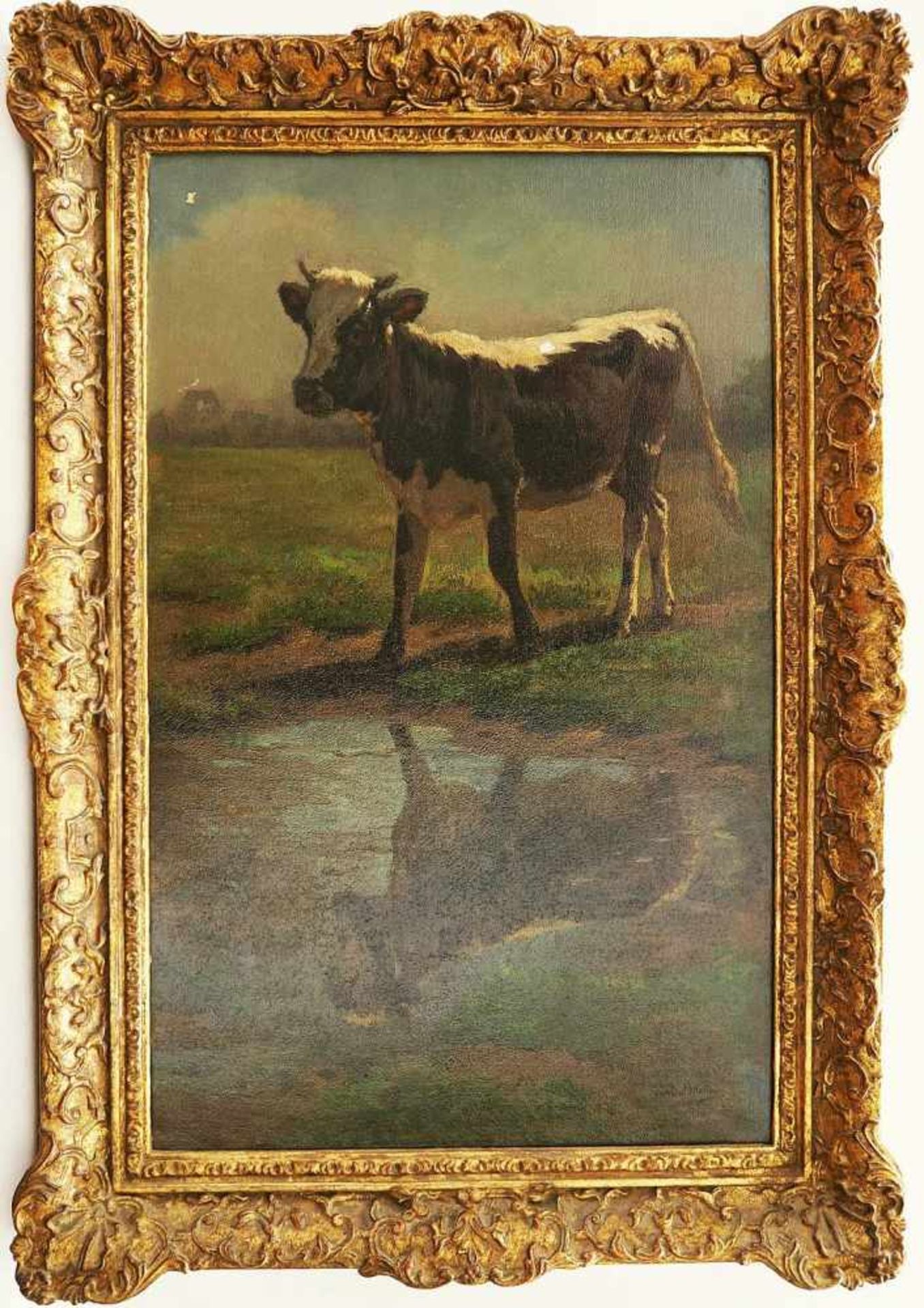 WEBER, Paul. WEBER, Paul. 1823 - 1916. Jungrind und sein Spiegelbild im Wasser. Öl auf Leinwand, - Bild 5 aus 5