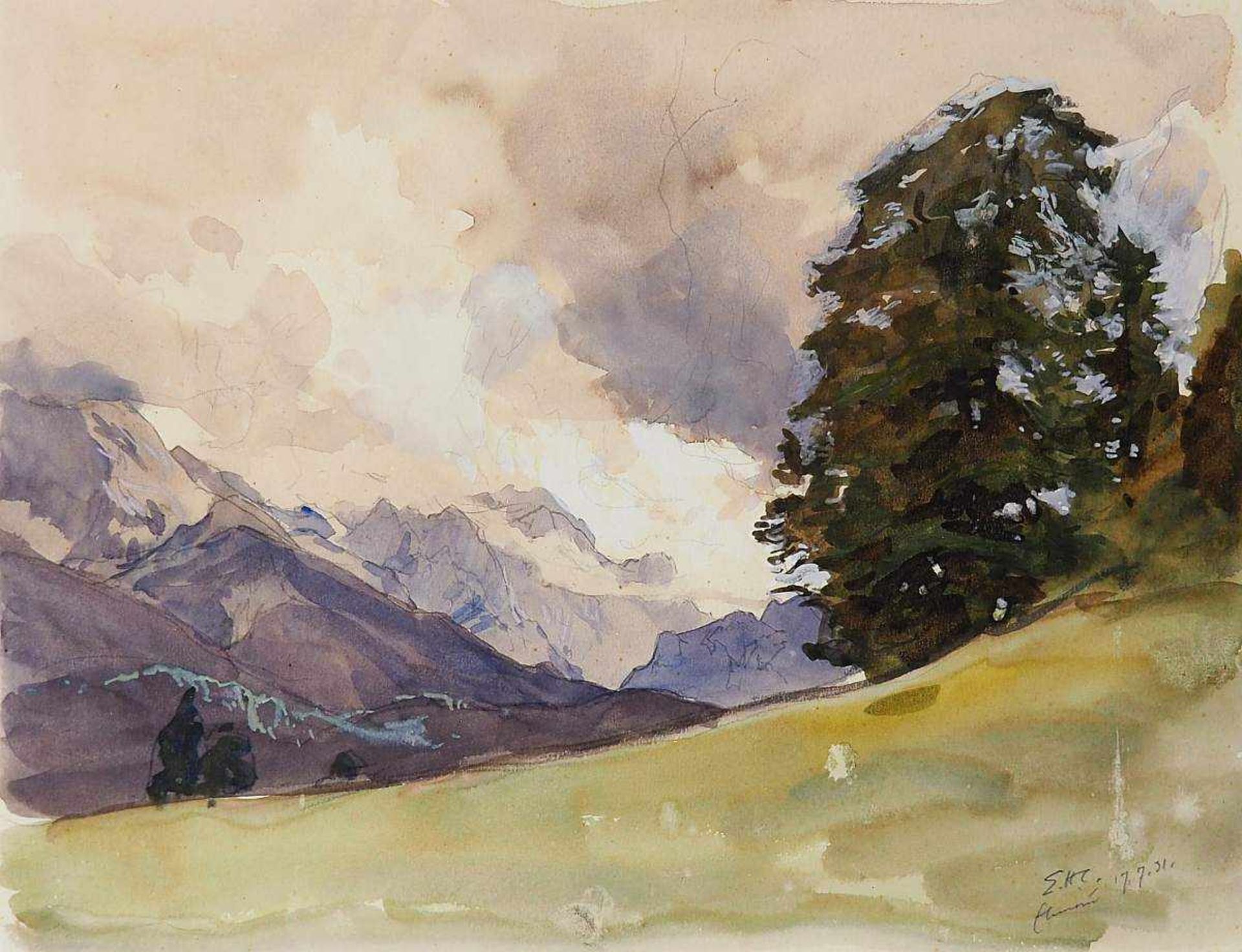 COMPTON, Edward Harrison. Blick auf die Zugspitze. COMPTON, Edward Harrison. 1881 Feldafing - 1960 - Bild 2 aus 6