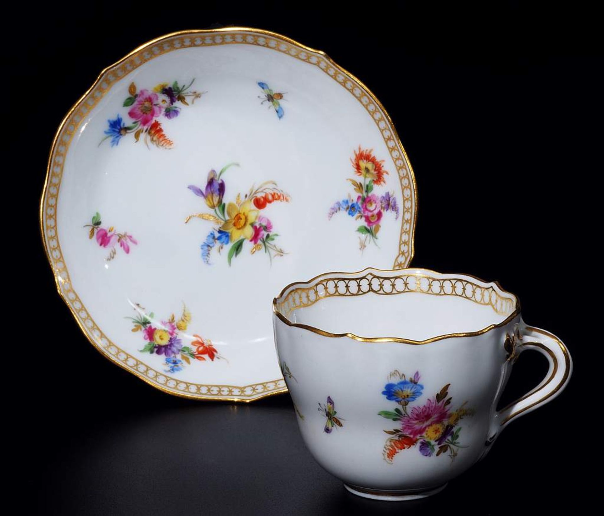 Moccatasse, Untertasse. MEISSEN um 1860.Moccatasse, Untertasse. MEISSEN um 1860, 1. Wahl. Farbige - Bild 2 aus 4