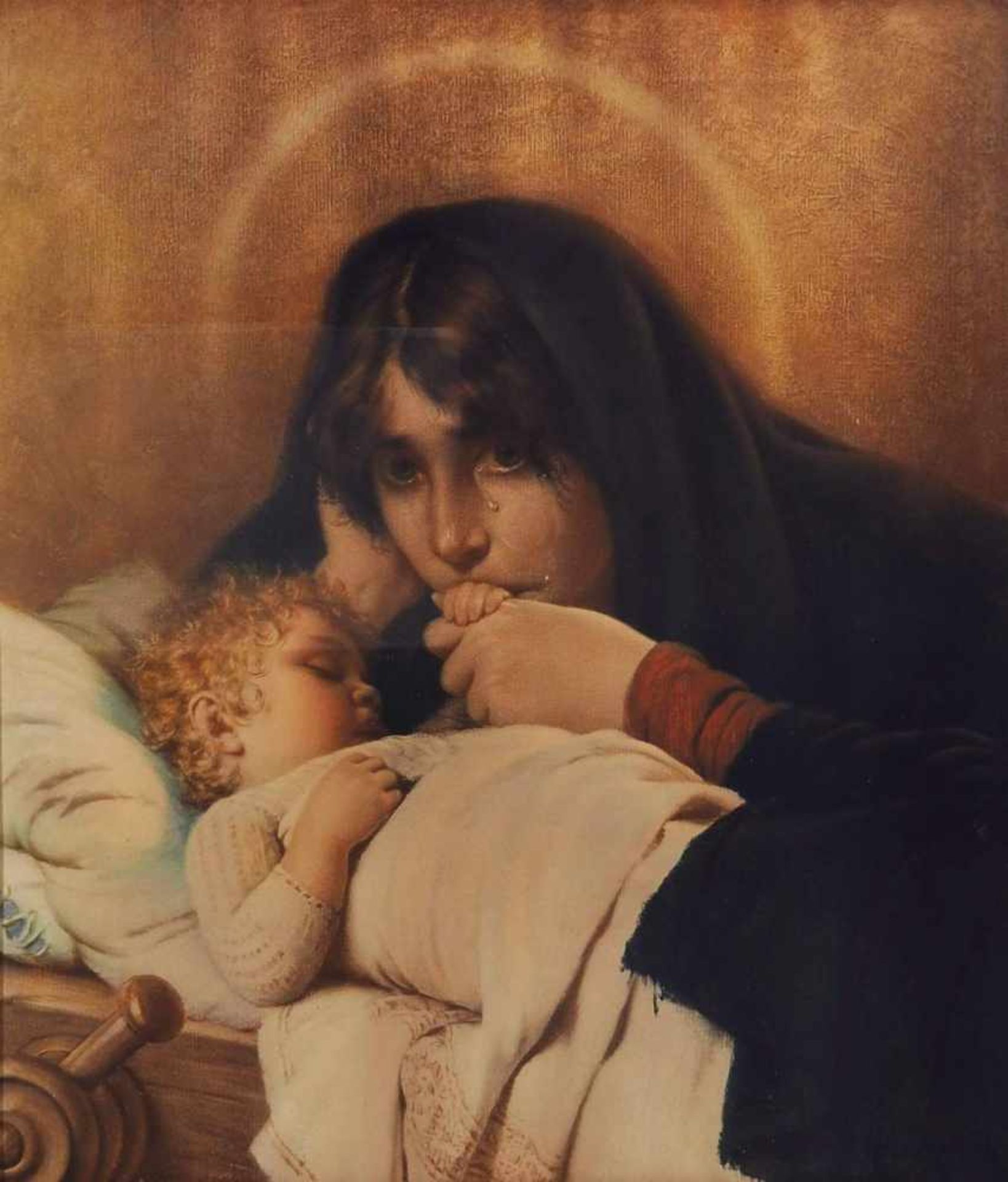 Weinende Madonna mit Kind. Chromolithografie, Motiv nach Hermann Kaulbach. Weinende Madonna mit - Bild 2 aus 7