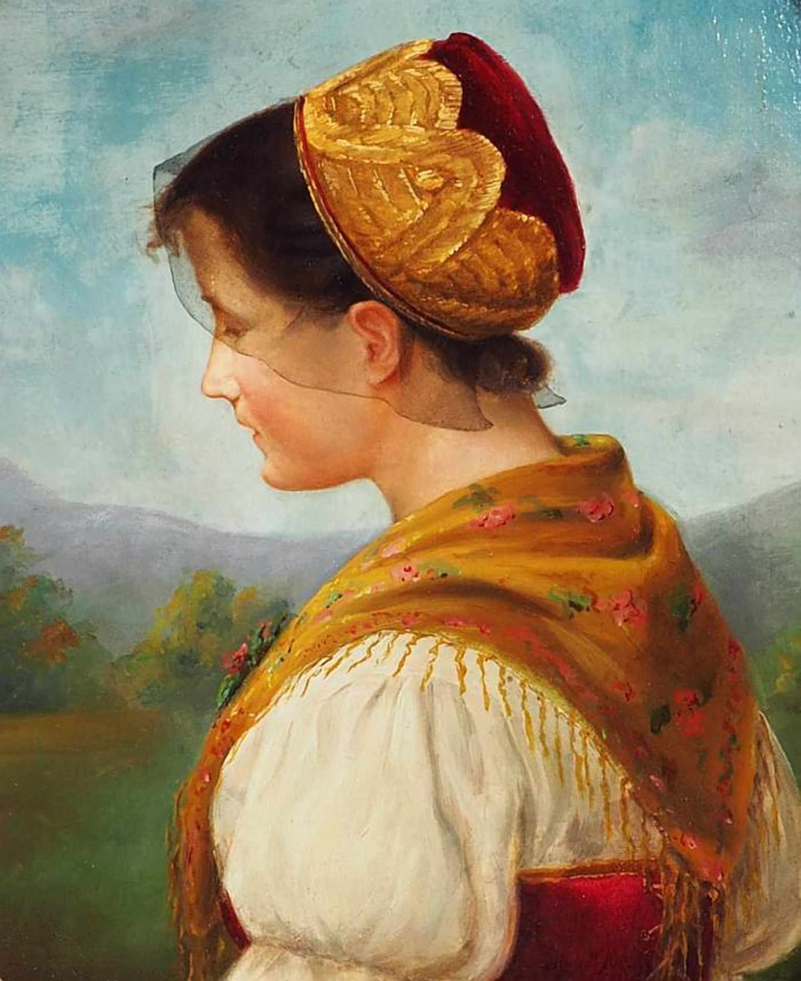 FLEISCHMANN, Emil. FLEISCHMANN, Emil. 19./20. Jahrhundert. Damenporträt in Tracht. Öl auf Holz,